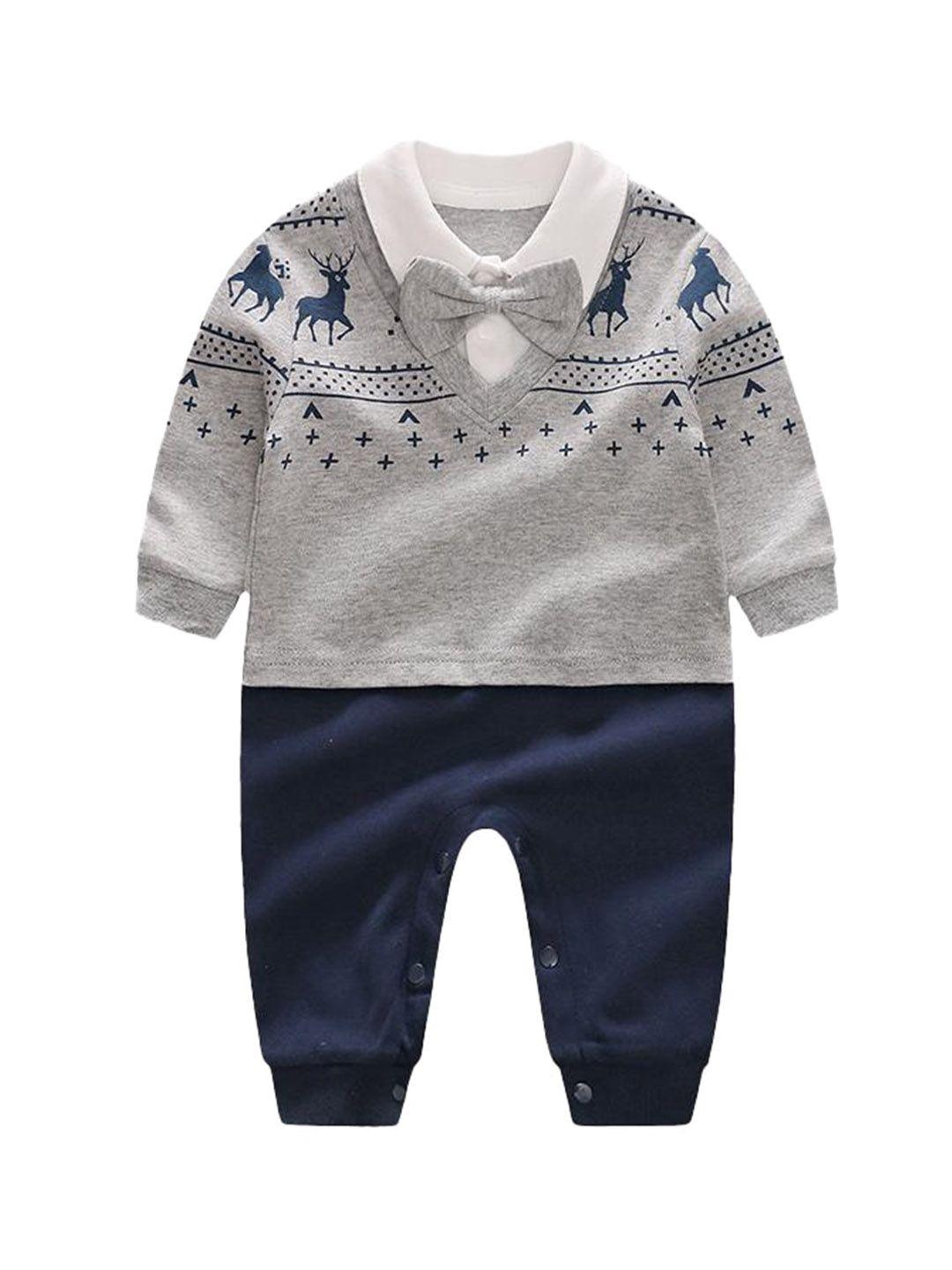 StyleCast Infant Boys Grey Navy Blue Self Design Cotton Rompers