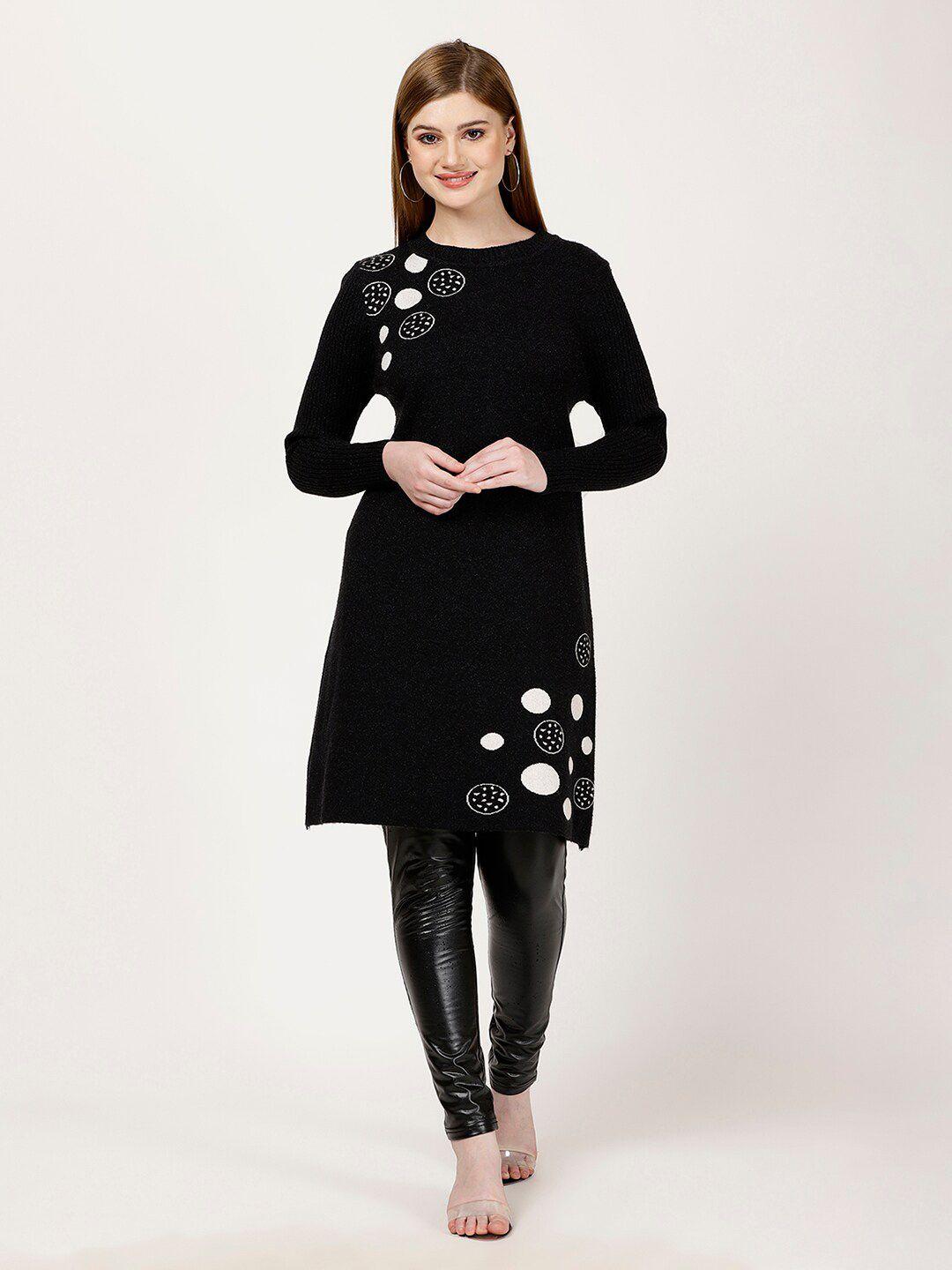 futuro-geometric-printed-round-neck-longline-pullover-sweater