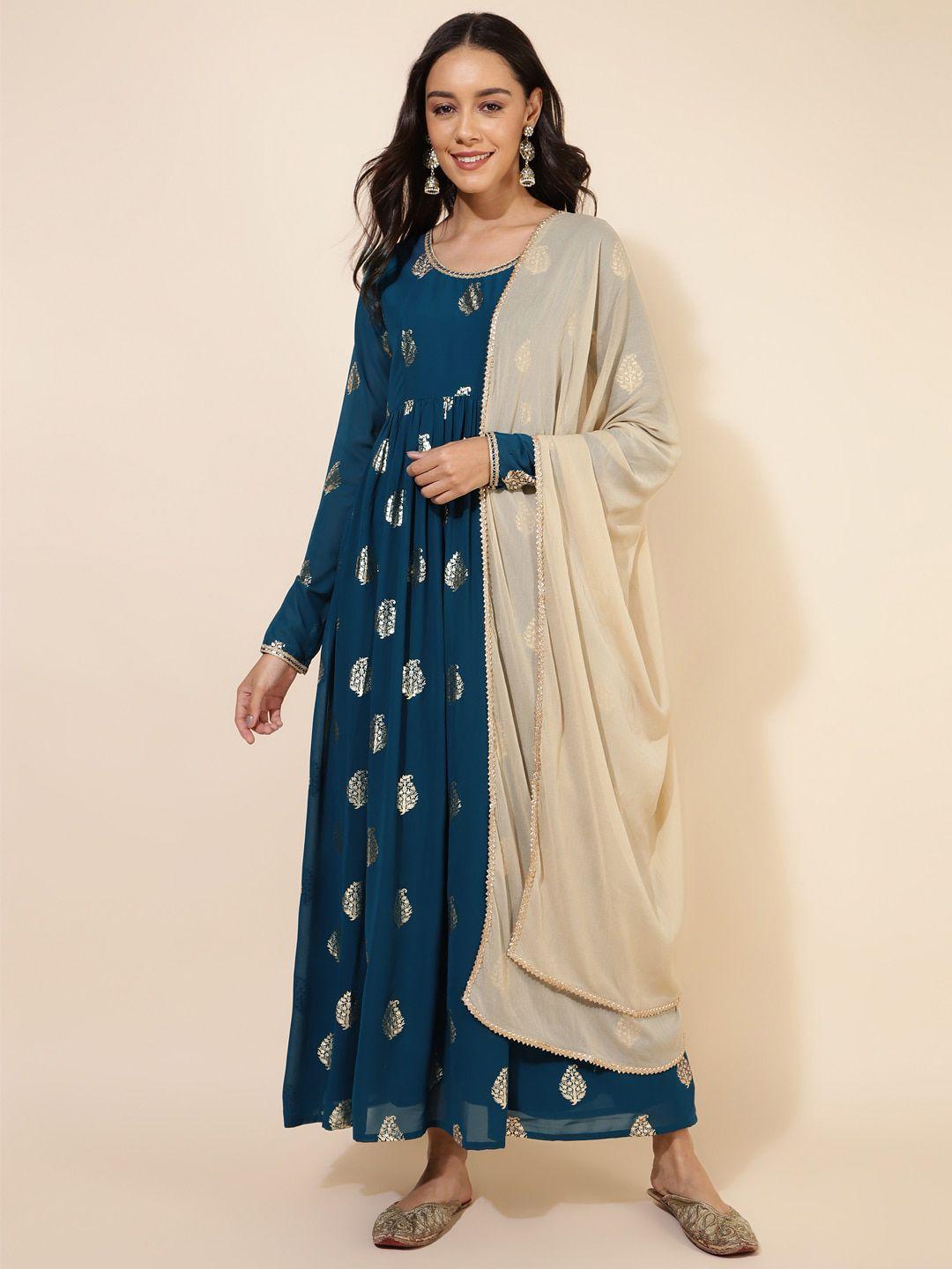 janasya-ethnic-motifs-printed-embellished-detail-maxi-ethnic-dress-with-dupatta