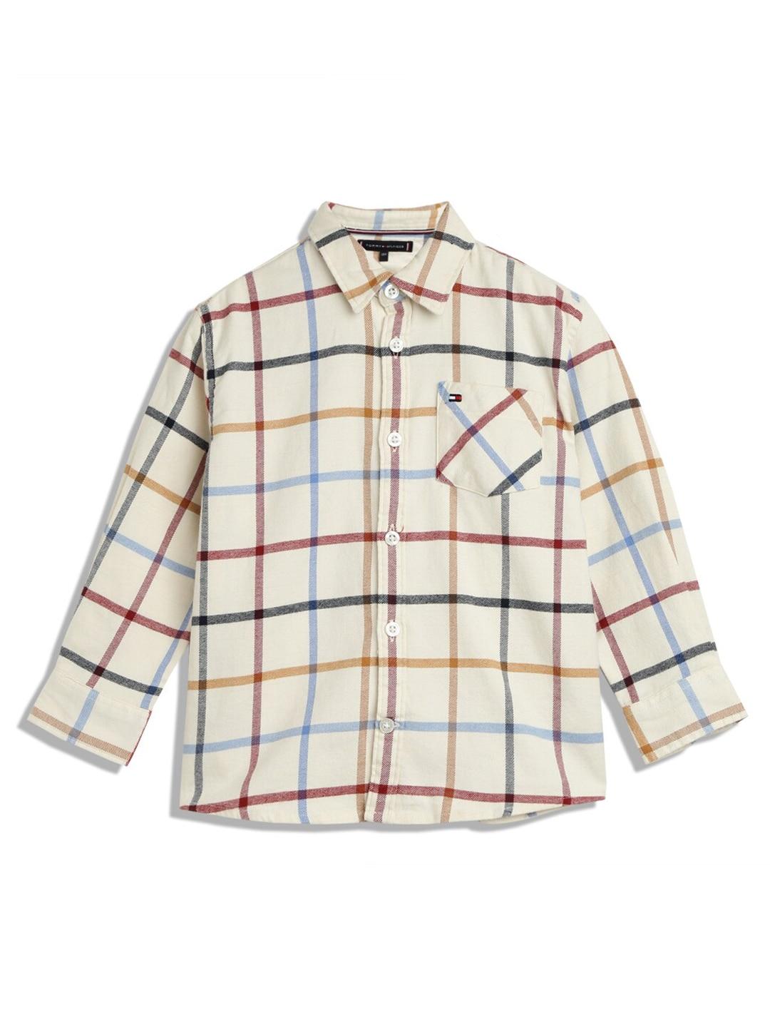 Tommy Hilfiger Boys Spread Collar Checked Casual Cotton Shirt