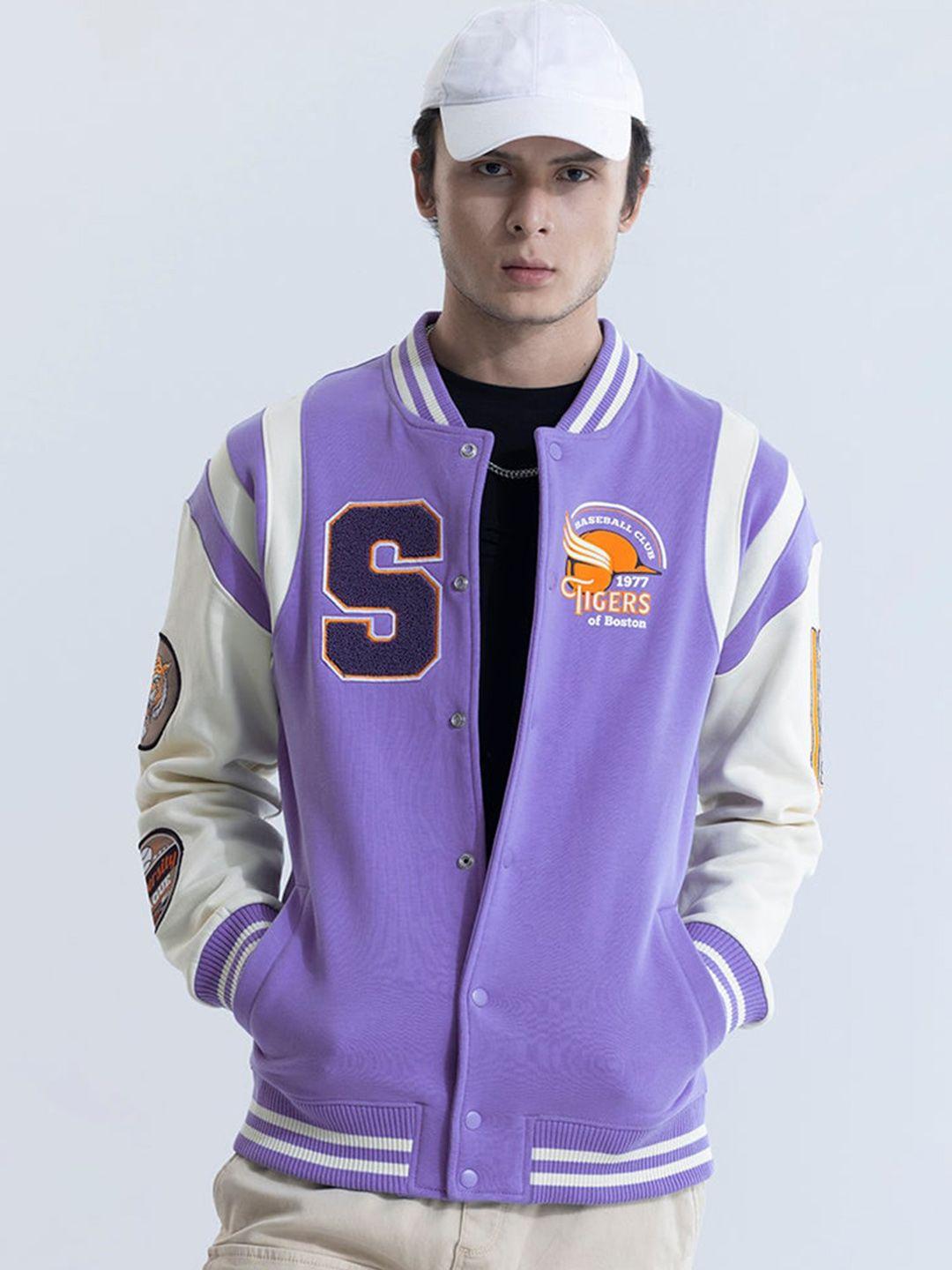 snitch-purple-&-white-typography-printed-lightweight-cotton-varsity-jacket