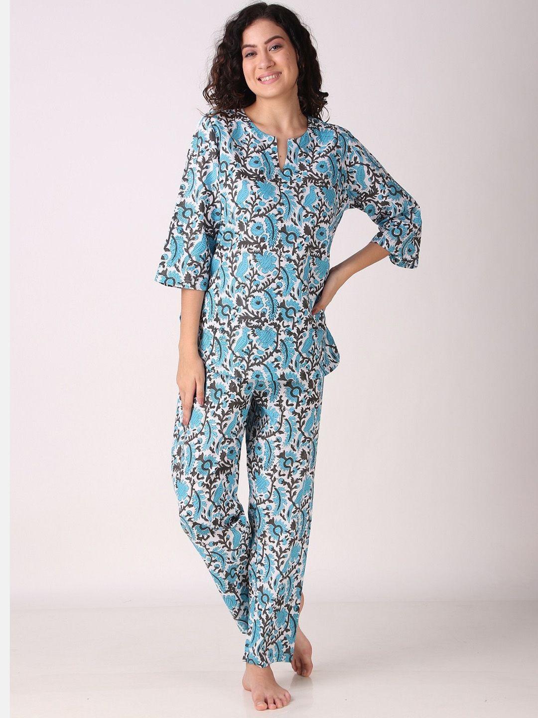 Masha Floral Printed Pure Cotton Top With Pyjamas