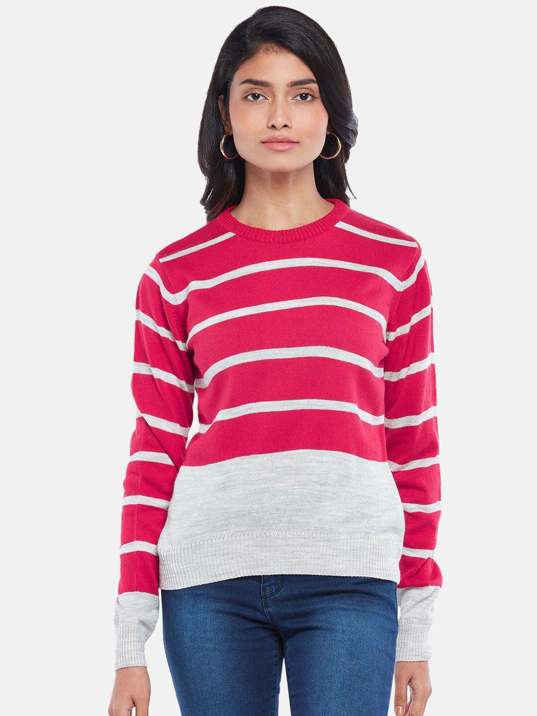 people-pink-&-grey-striped-round-neck-pullover