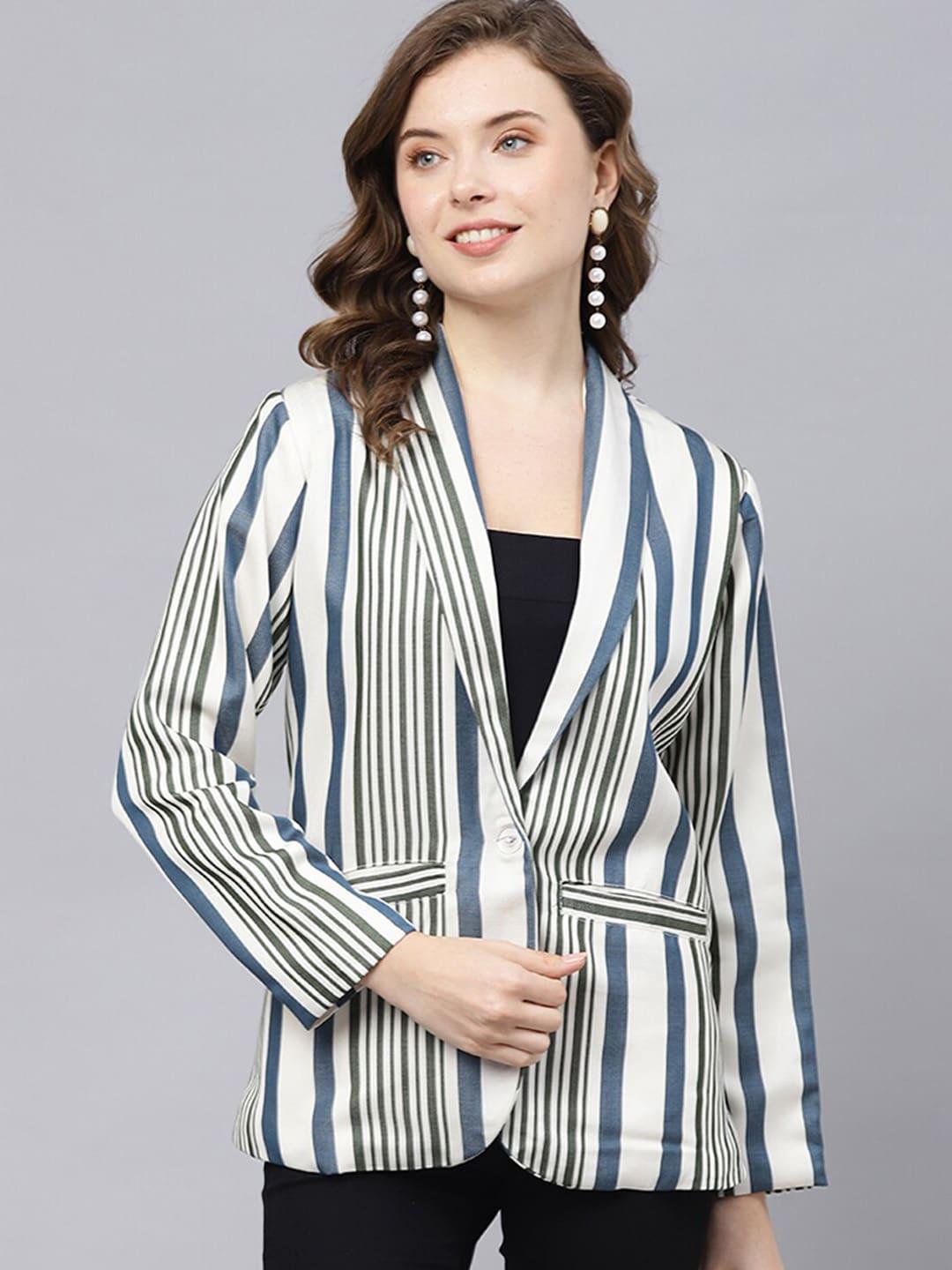 DEEBACO Striped Shawl Collar Long Sleeve Regular Fit Single Breasted Blazer