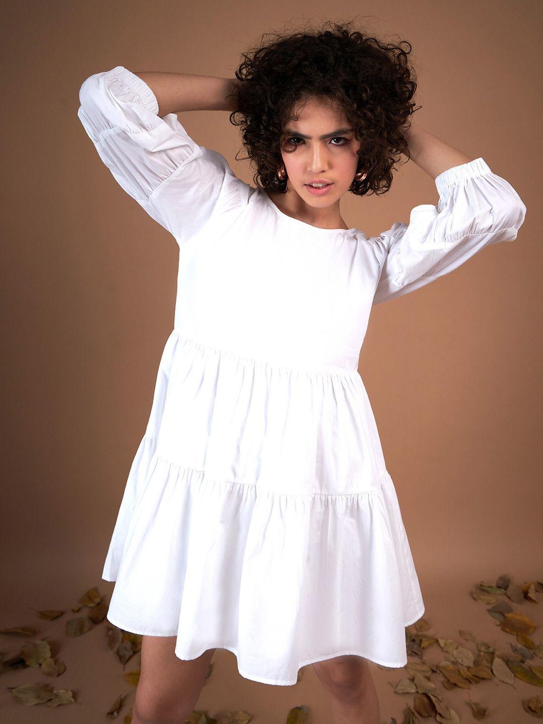 sassafras-white-puff-sleeve-gathered-detail-cotton-a-line-dress