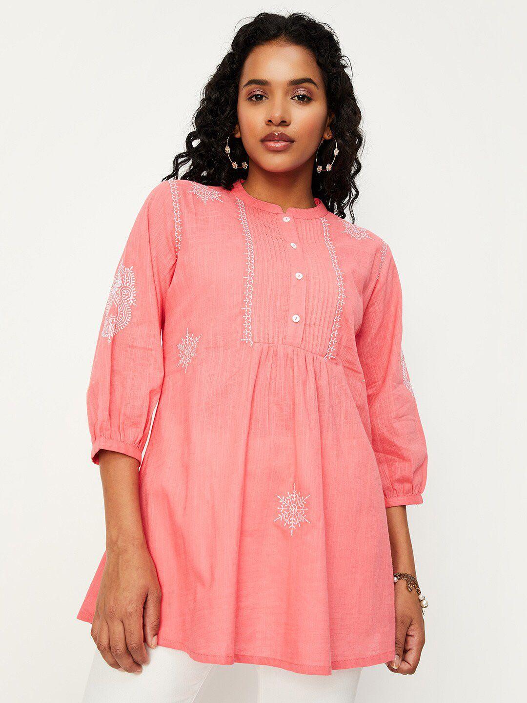 max Ethnic Motifs Embroidered Gathers Cotton Tunic
