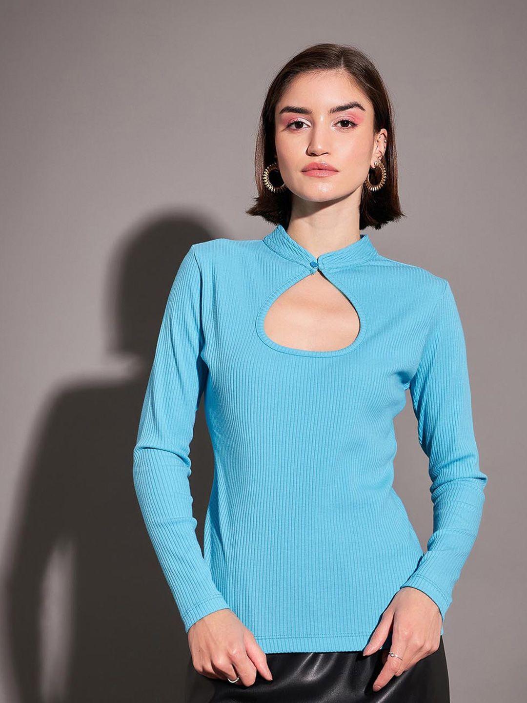 sassafras-turquoise-blue-keyhole-neck-fitted-top