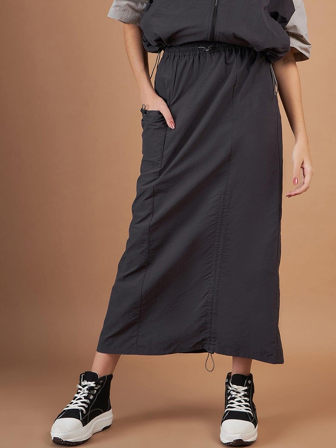 SASSAFRAS Grey Ruched Midi A-Line Skirt