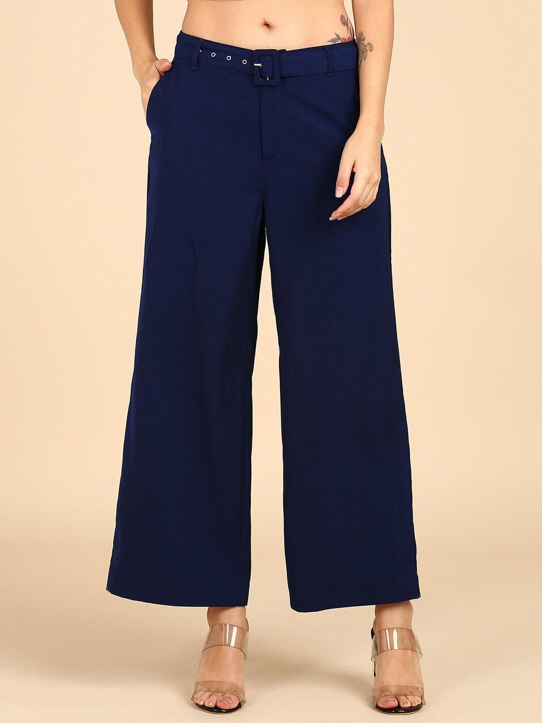 mast-&-harbour-women-navy-blue-smart-flared-parallel-trousers