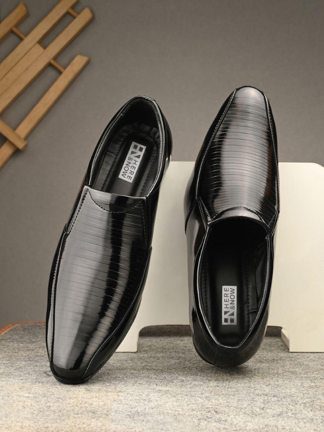 HERE&NOW Men Black Textured Formal Slip On Shoes