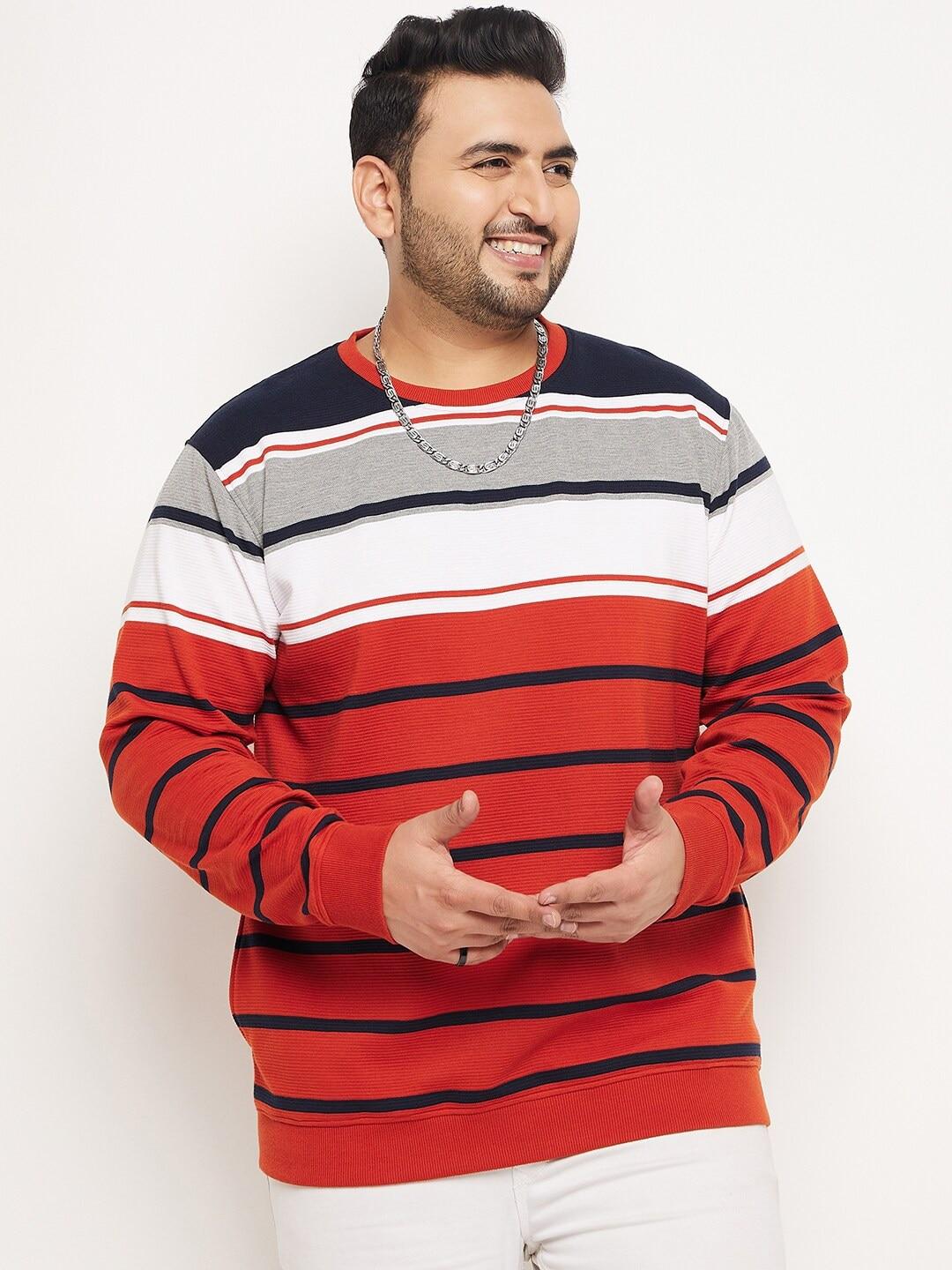 club-york-plus-size-striped-round-neck-pullover-sweatshirt