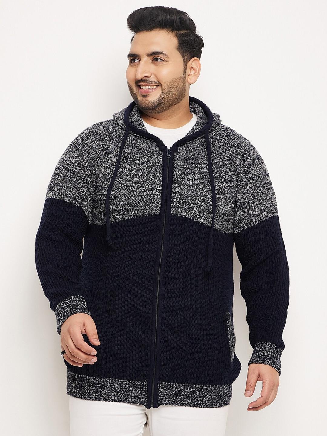 Club York Plus Size Colourblocked Acrylic Hood Pullover Sweater