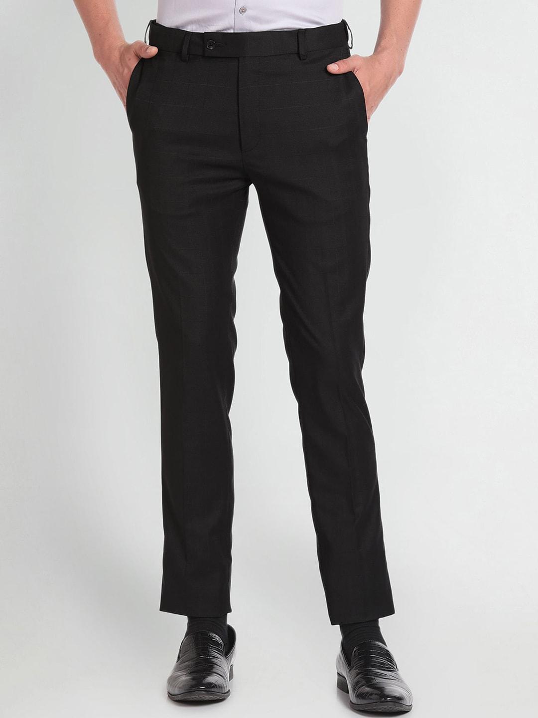arrow-men-mid-rise-slim-fit-checked-formal-trousers