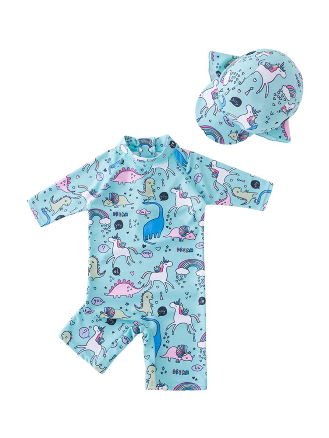 StyleCast Blue Printed Rompers With Cap