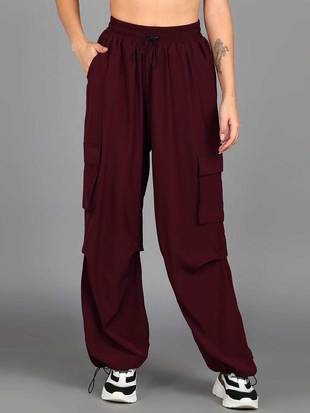 The Roadster Lifestyle Co. Women Maroon Baggy Fit Parachute Rapid-Dry Track Pants