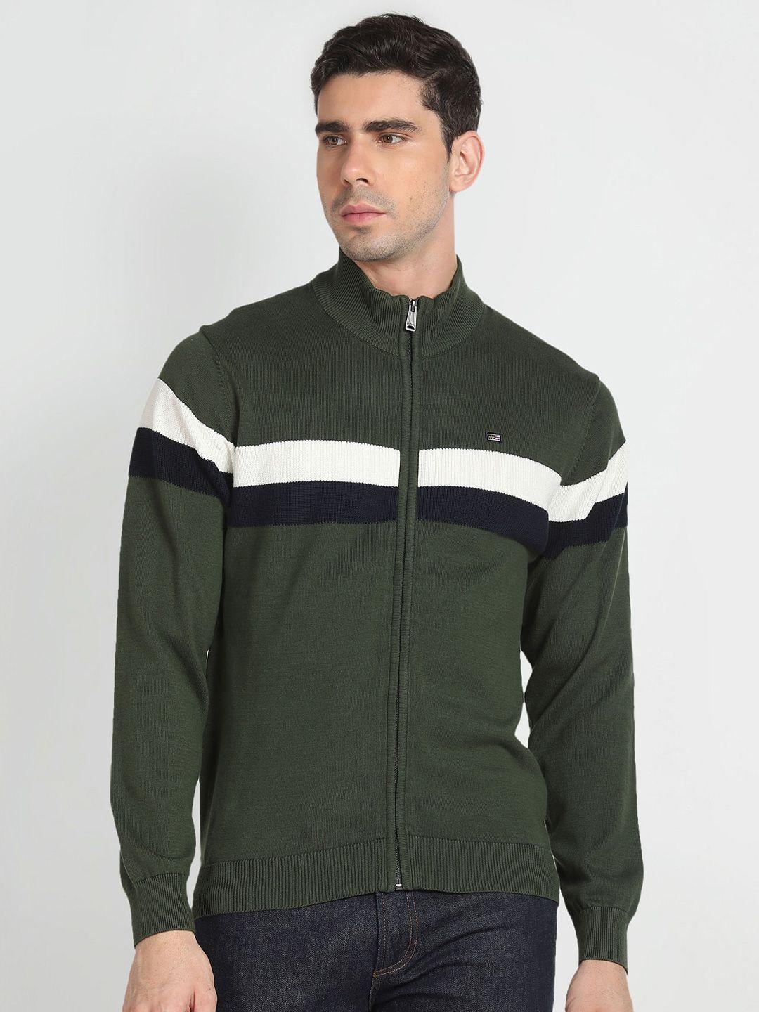 arrow-sport-striped-pure-cotton-front-open-sweater