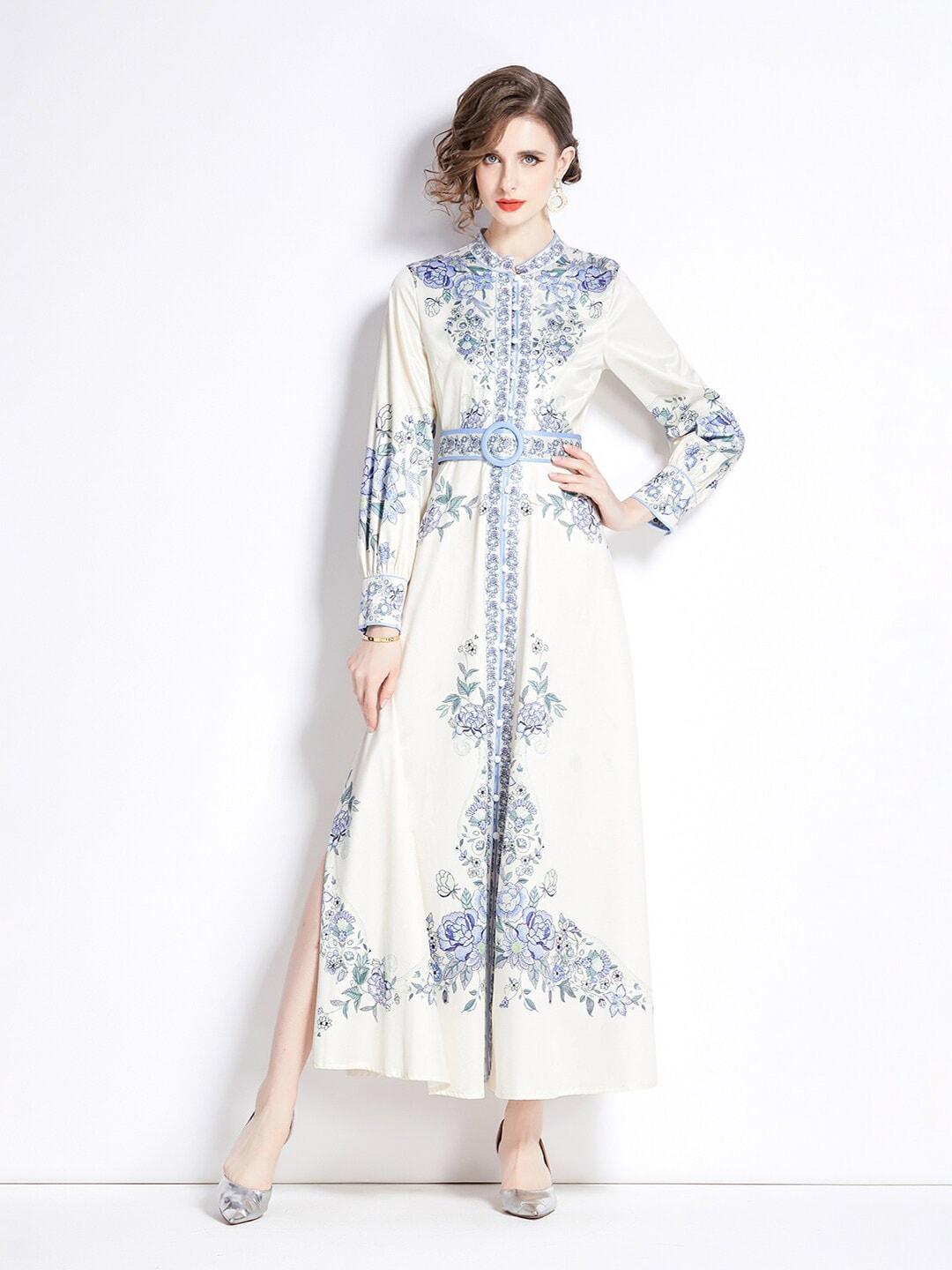 jc-collection-floral-printed-mandarin-collar-belted-a-line-dress