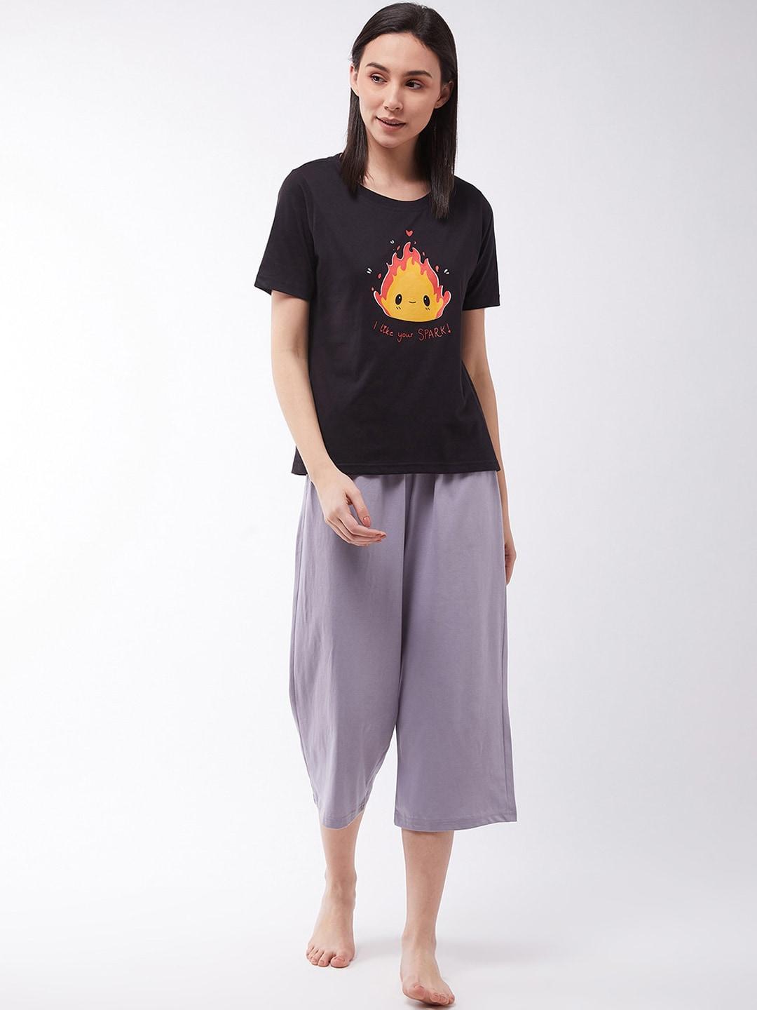 Miss Chase Graphic Printed Pure Cotton T-shirt With Capris