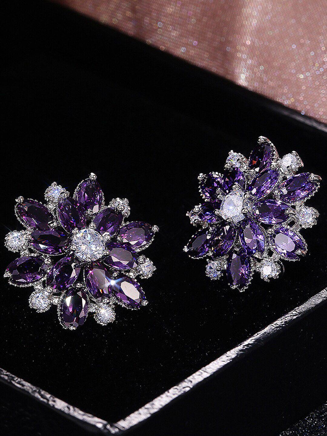 Jewels Galaxy Silver Plated Floral Studs Earrings