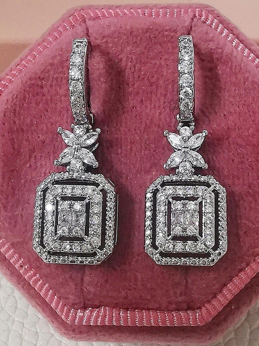 Jewels Galaxy Brass Silver-Plated Cubic Zirconia Classic Hoop Earrings