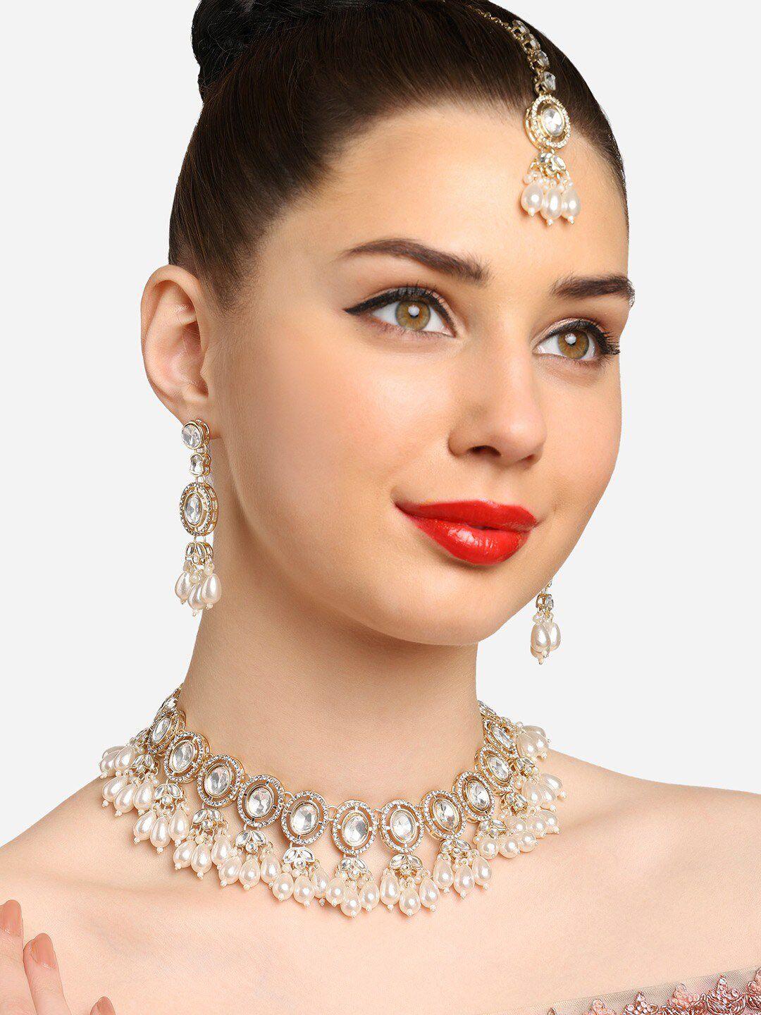Zaveri Pearls Gold-Plated Austrian Diamonds Studded & Beaded Jewellery Set