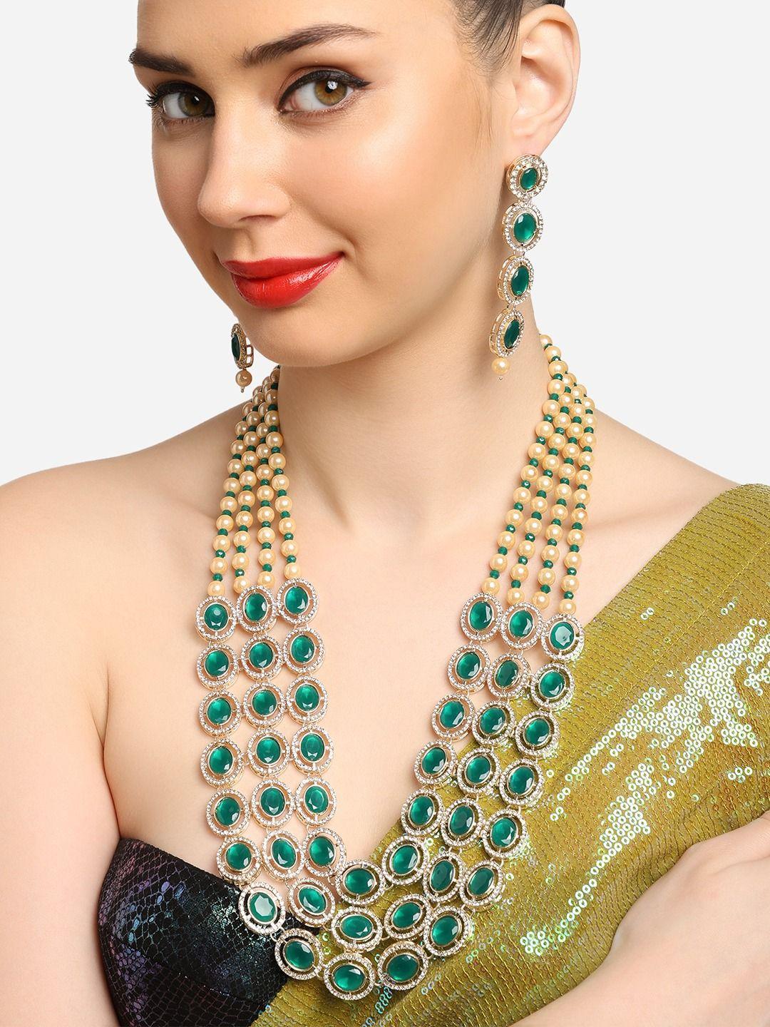 Zaveri Pearls Gold Plated Austrian Diamond Studded Multi Layered Jewellery Set