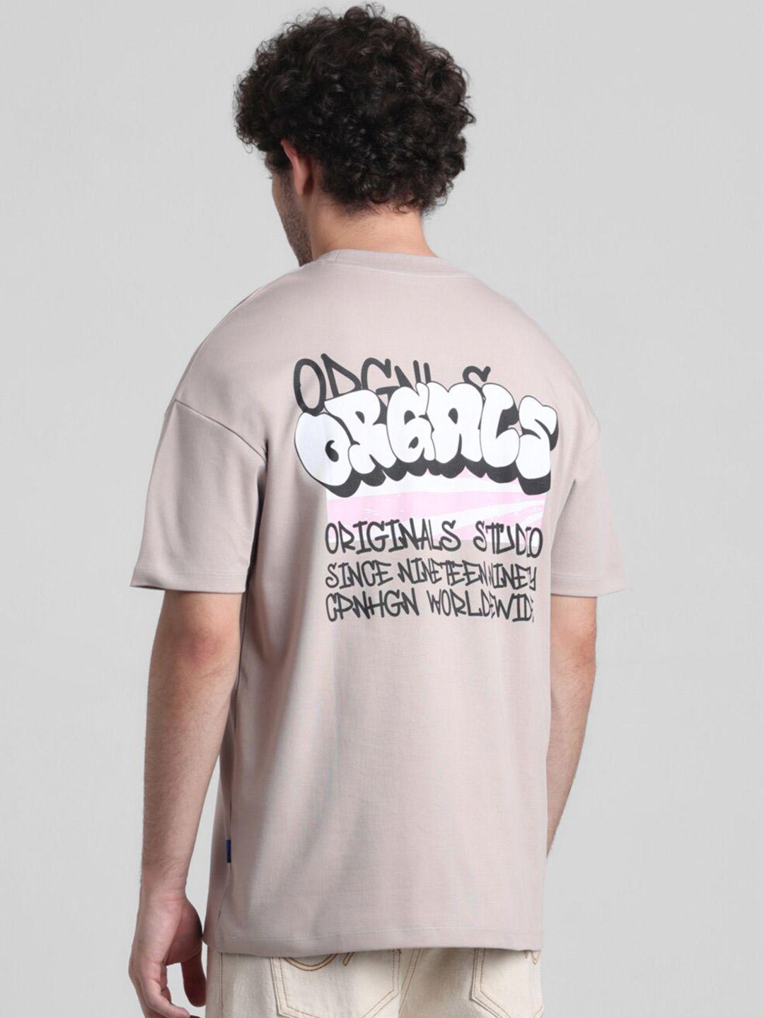 Jack & Jones Typography Printed Drop-Shoulder Sleeves Cotton Boxy T-shirt