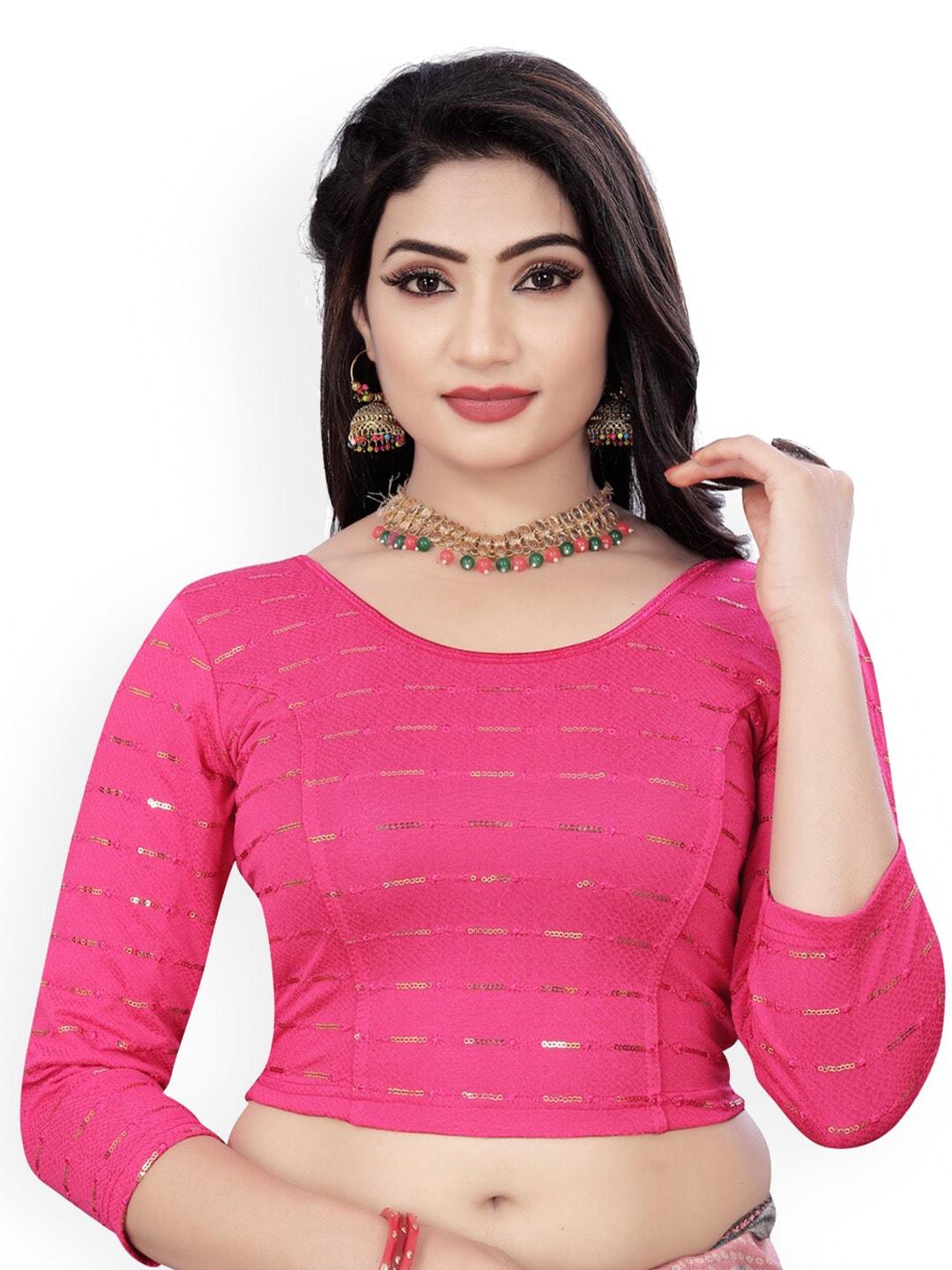 HIMRISE Sequinned Round-Neck Saree Blouse