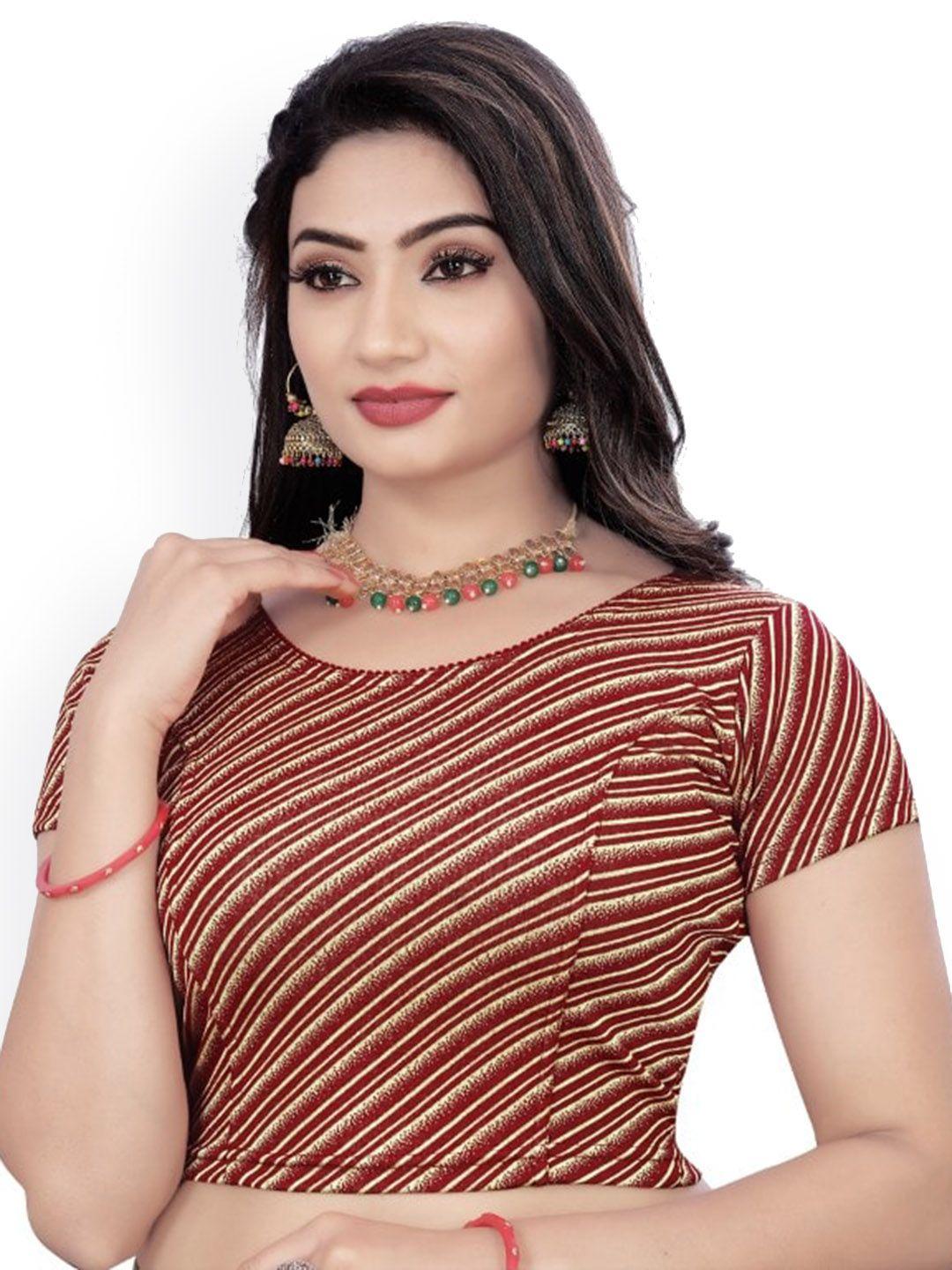 HIMRISE Striped Short Sleeves Ready To Wear Saree Blouse