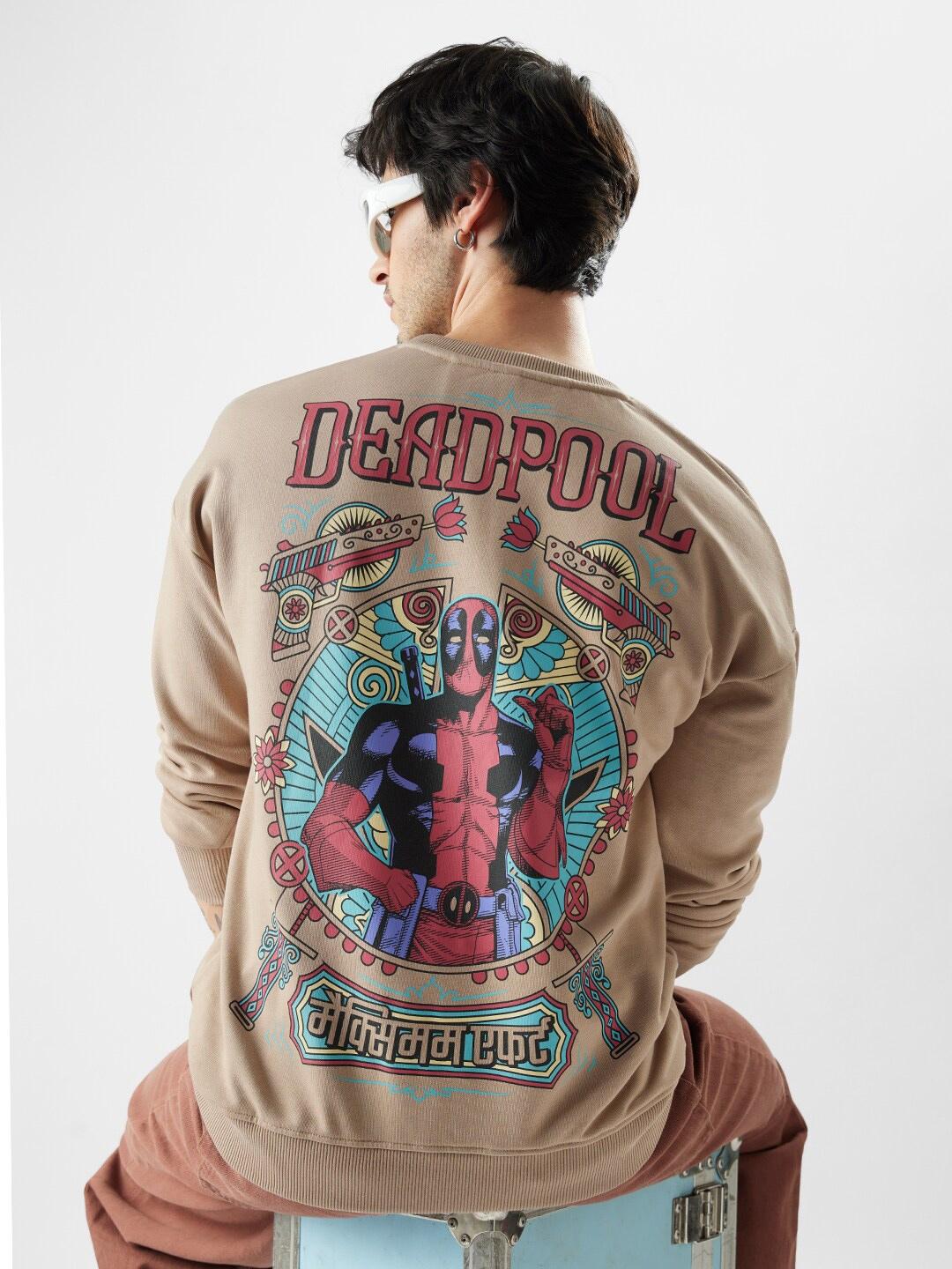 The Souled Store Taupe Deadpool Printed Pullover Sweatshirt