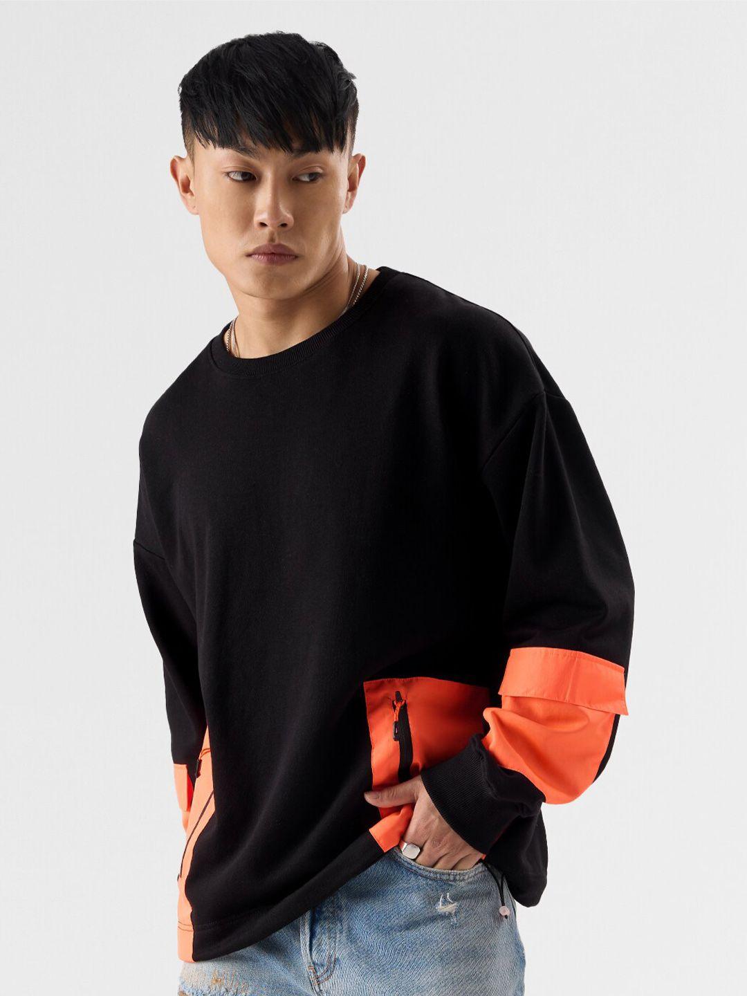 The Souled Store Black & Orange Colourblocked Pullover Sweatshirt