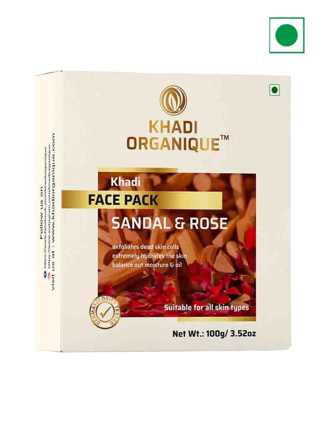 Khadi Organique 3-Pcs Sandal & Rose Face Pack For Glowing Skin - 100g Each