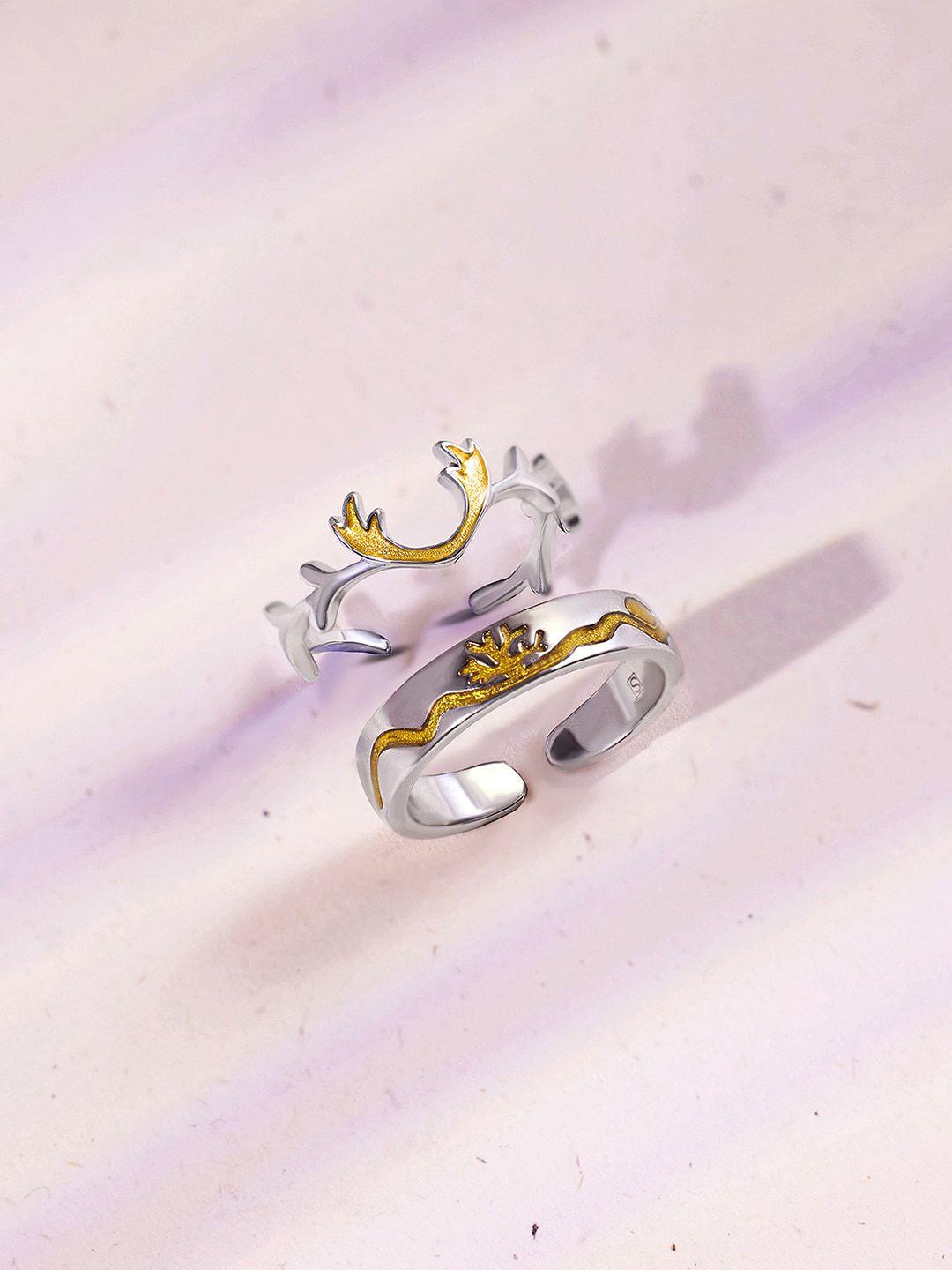 March by FableStreet Set Of 2 Rhodium-Plated Deer Couple Rings