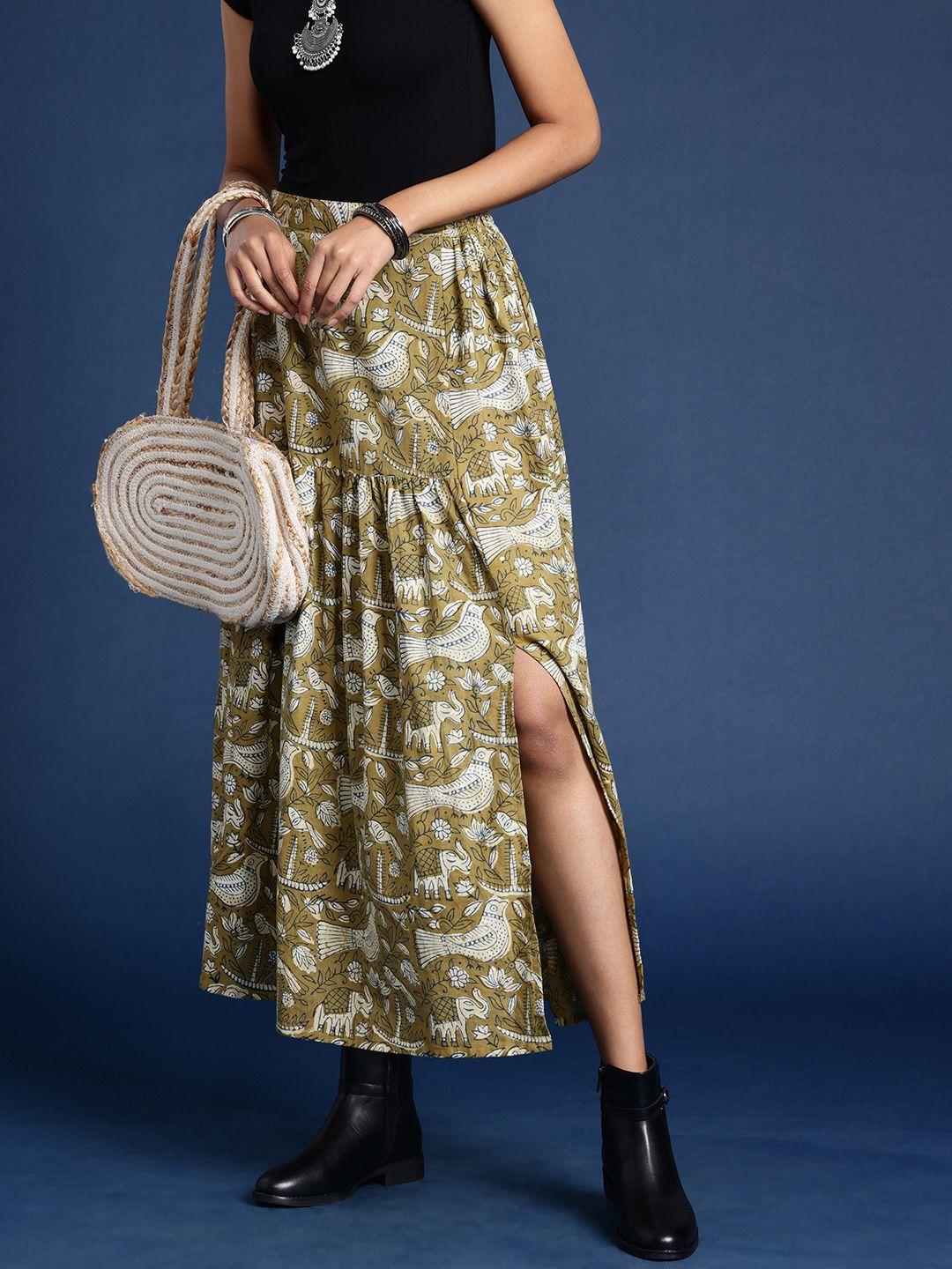 Taavi Ethnic Print Gathered-Detail Maxi A-Line Skirt