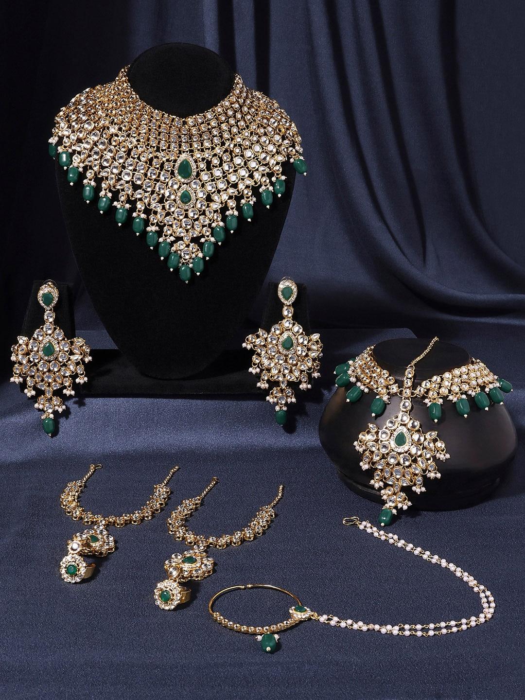 OOMPH Gold-Plated Stone-Studded & Beaded Bridal Wedding Jewellery Set