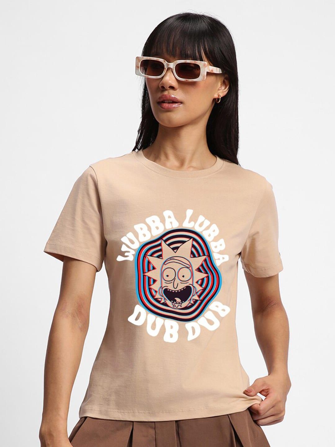 bewakoof-beige-rick-printed-cotton-t-shirt