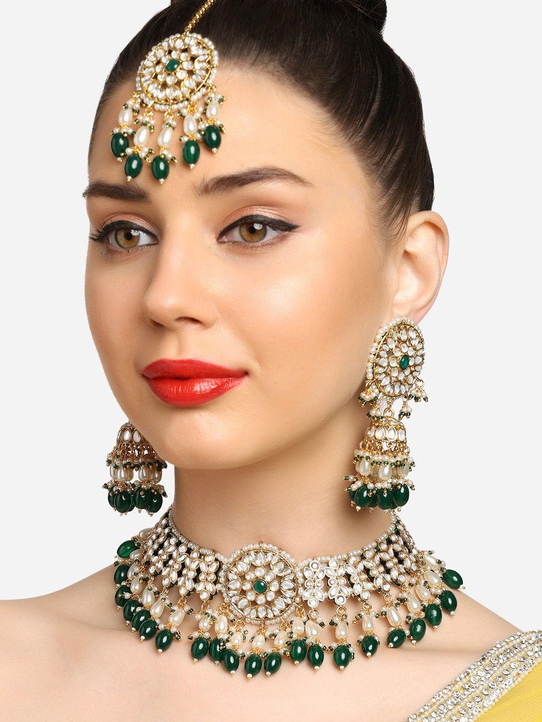 Zaveri Pearls Gold-Plated Kundan Stones & Beads Studded Jewellery Set