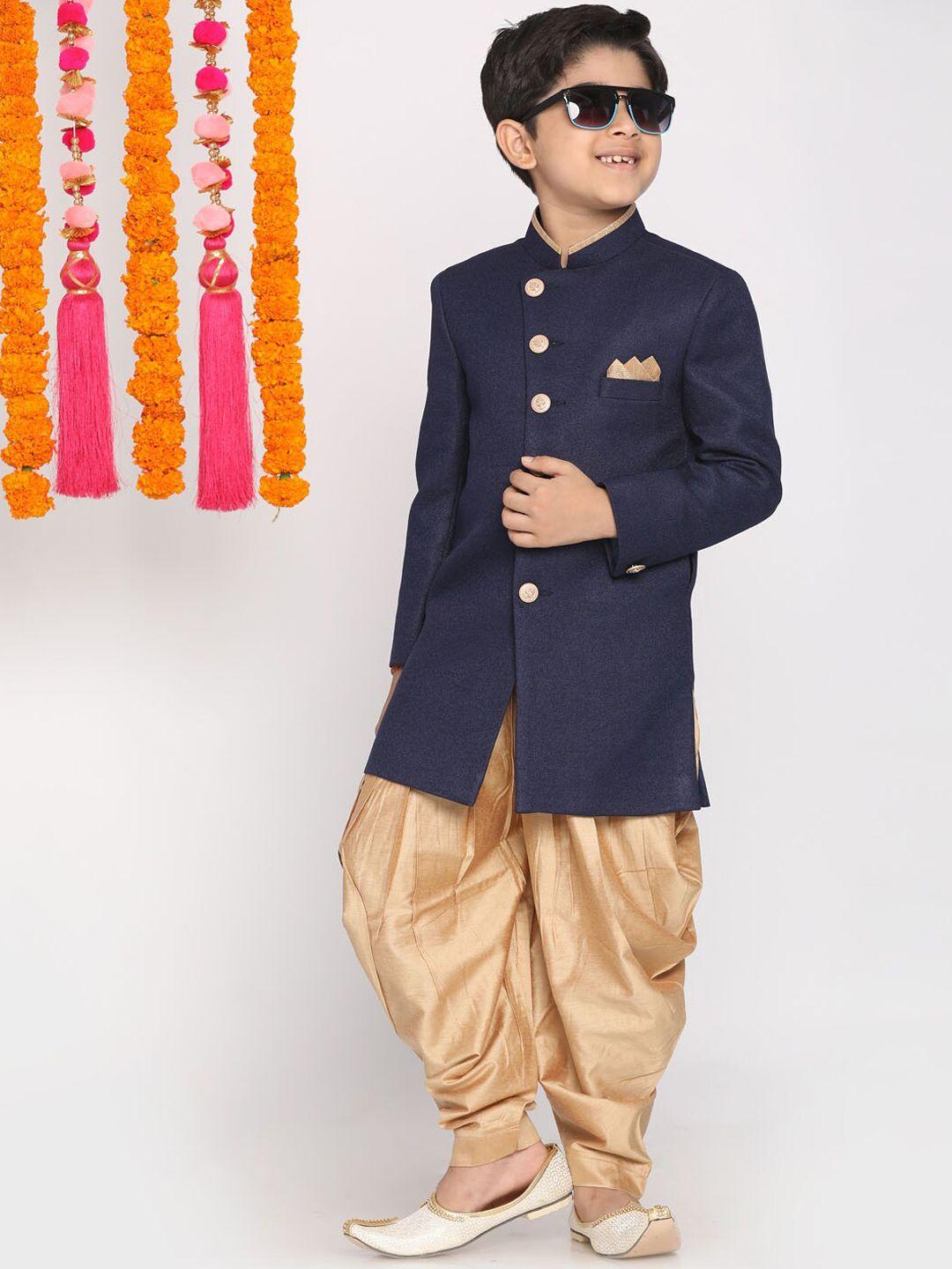 vastramay-boys-mandarin-collar-jute-cotton-sherwani-set