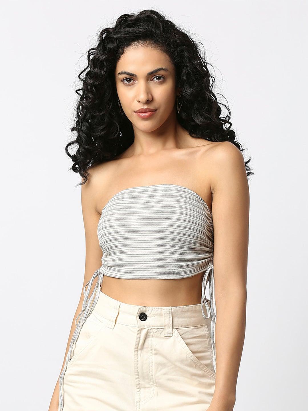 Disrupt Striped Strapless Side Drawstrings Cotton Tube Crop Top