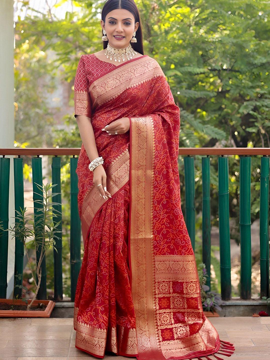 anouk-red-&-gold-toned-floral-printed-zari-pure-silk-banarasi-saree
