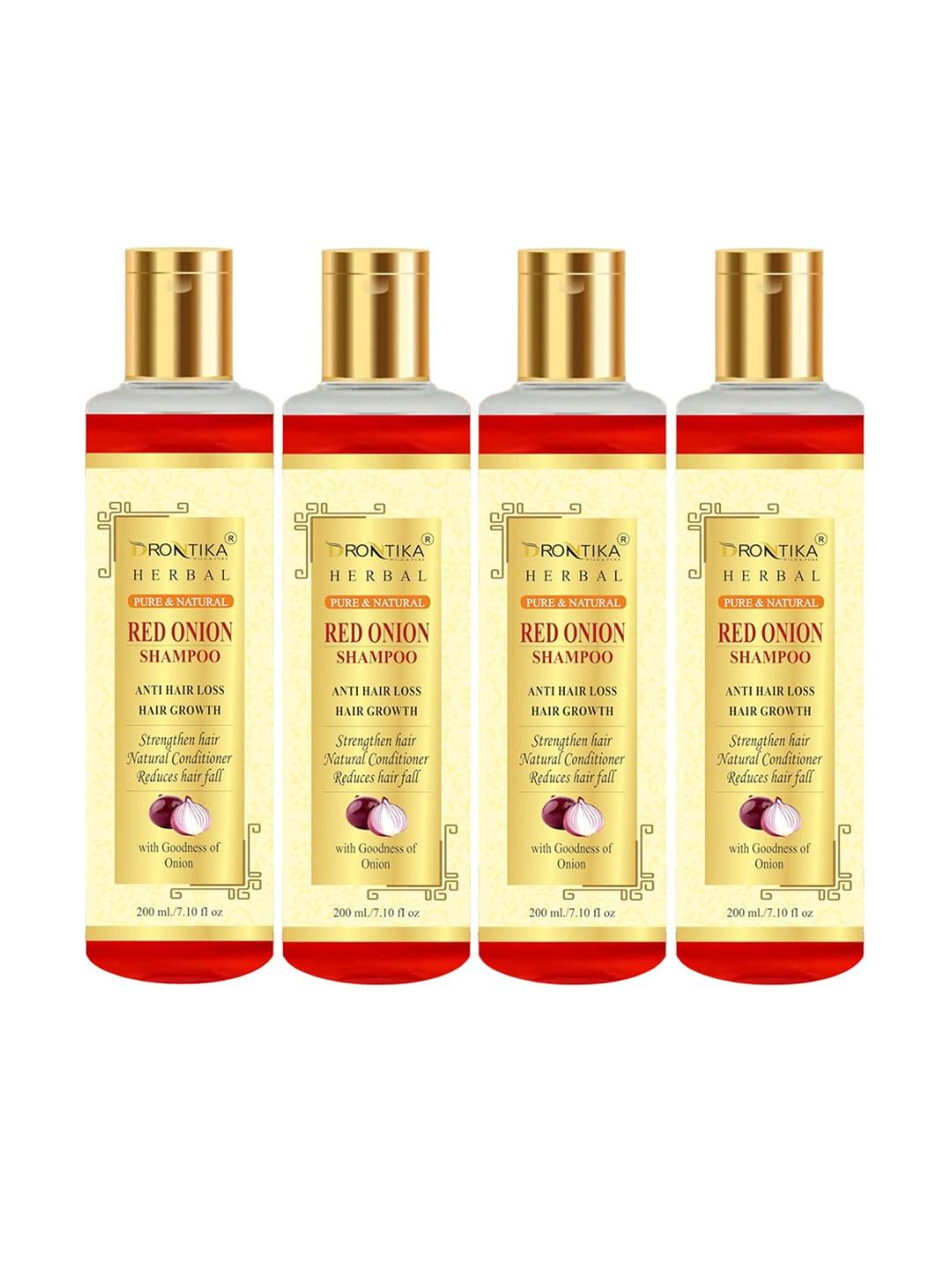 DRONTIKA Herbal Set of 4 Pure & Natural Red Onion Shampoo for Hair Growth - 200ml Each