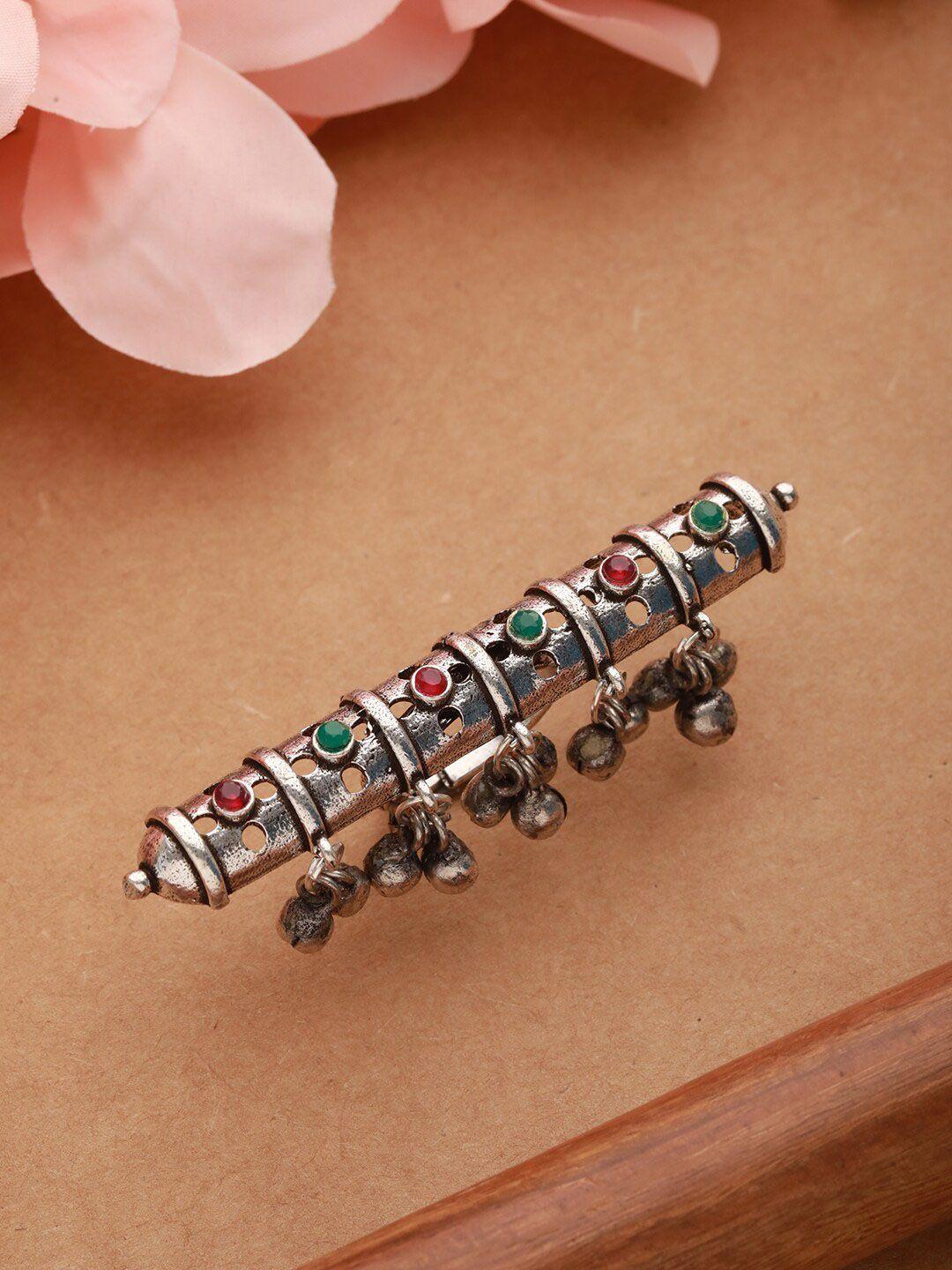 Jazz and Sizzle Silver Plated Stone Studded Adjustable Finger Ring
