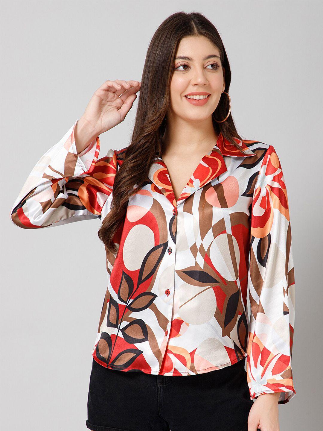 PURYS Relaxed Abstract Printed Satin Casual Shirt