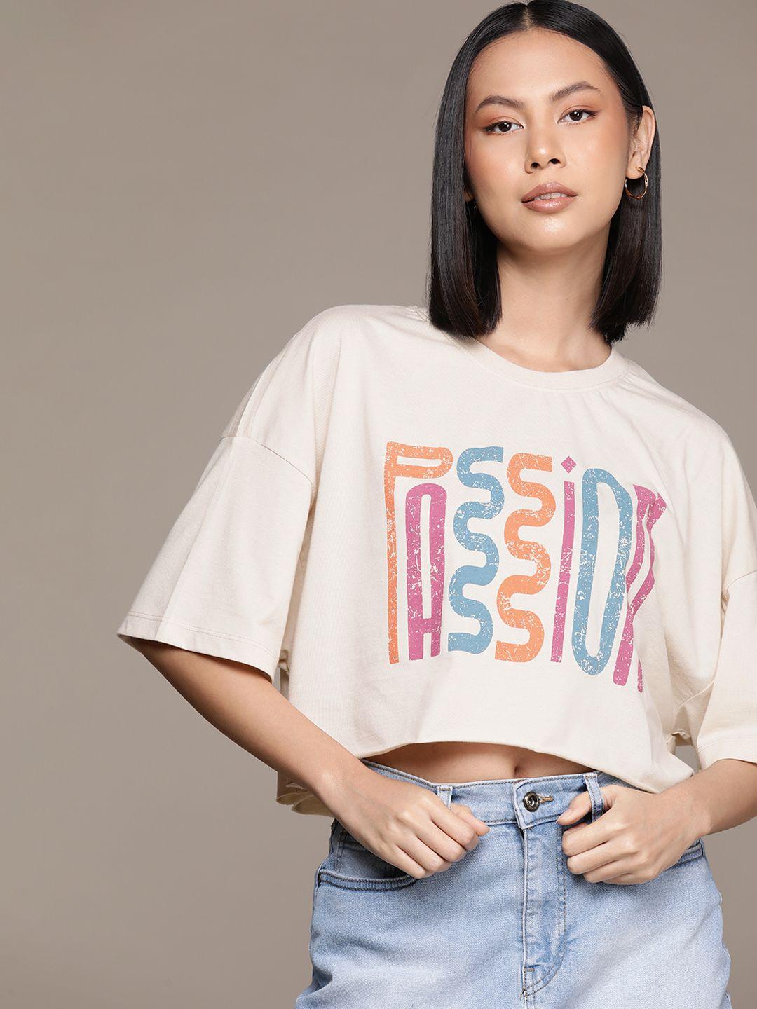 The Roadster Lifestyle Co. Typography Printed Oversized Crop T-shirt