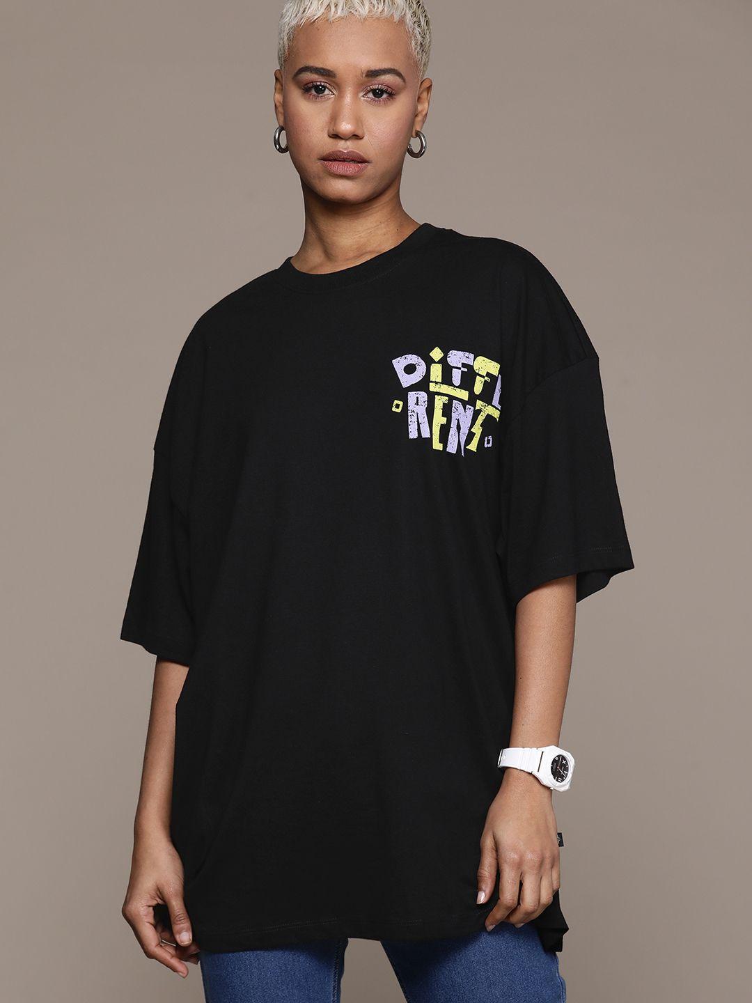 The Roadster Lifestyle Co. Typography Printed Drop-Shoulder Sleeves Oversized T-shirt