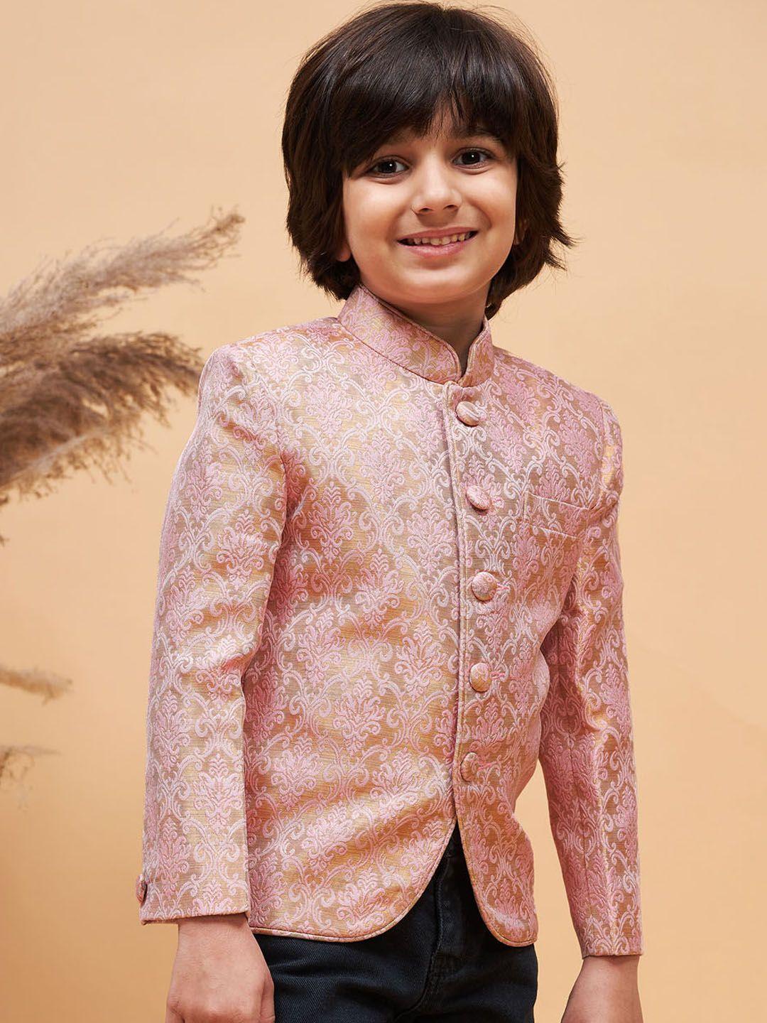 vastramay-boys-self-design-mandarin-collar-slim-fit-silk-bandhgala-blazer