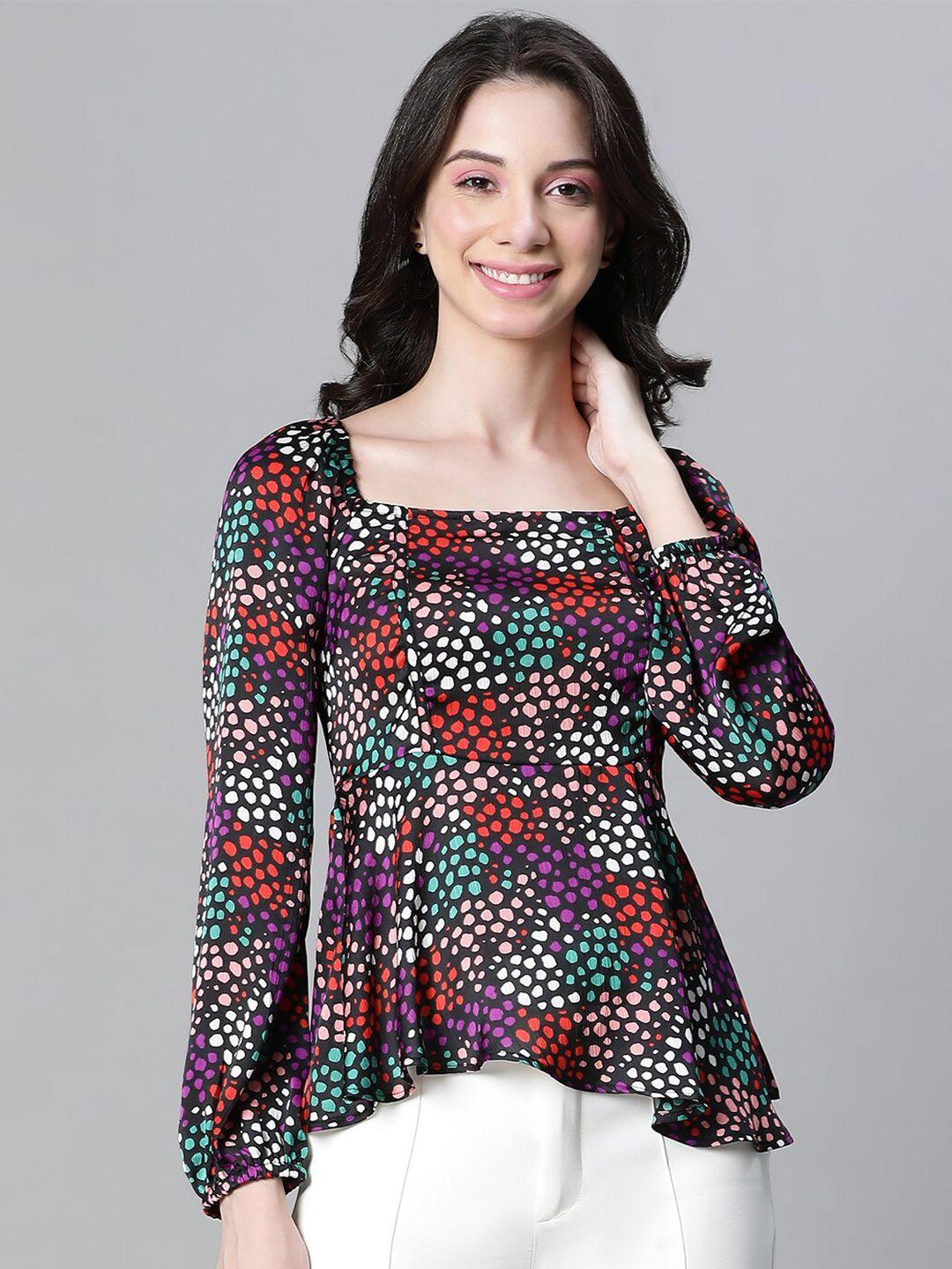 oxolloxo-abstract-printed-puff-sleeves-smocked-crepe-blouson-top