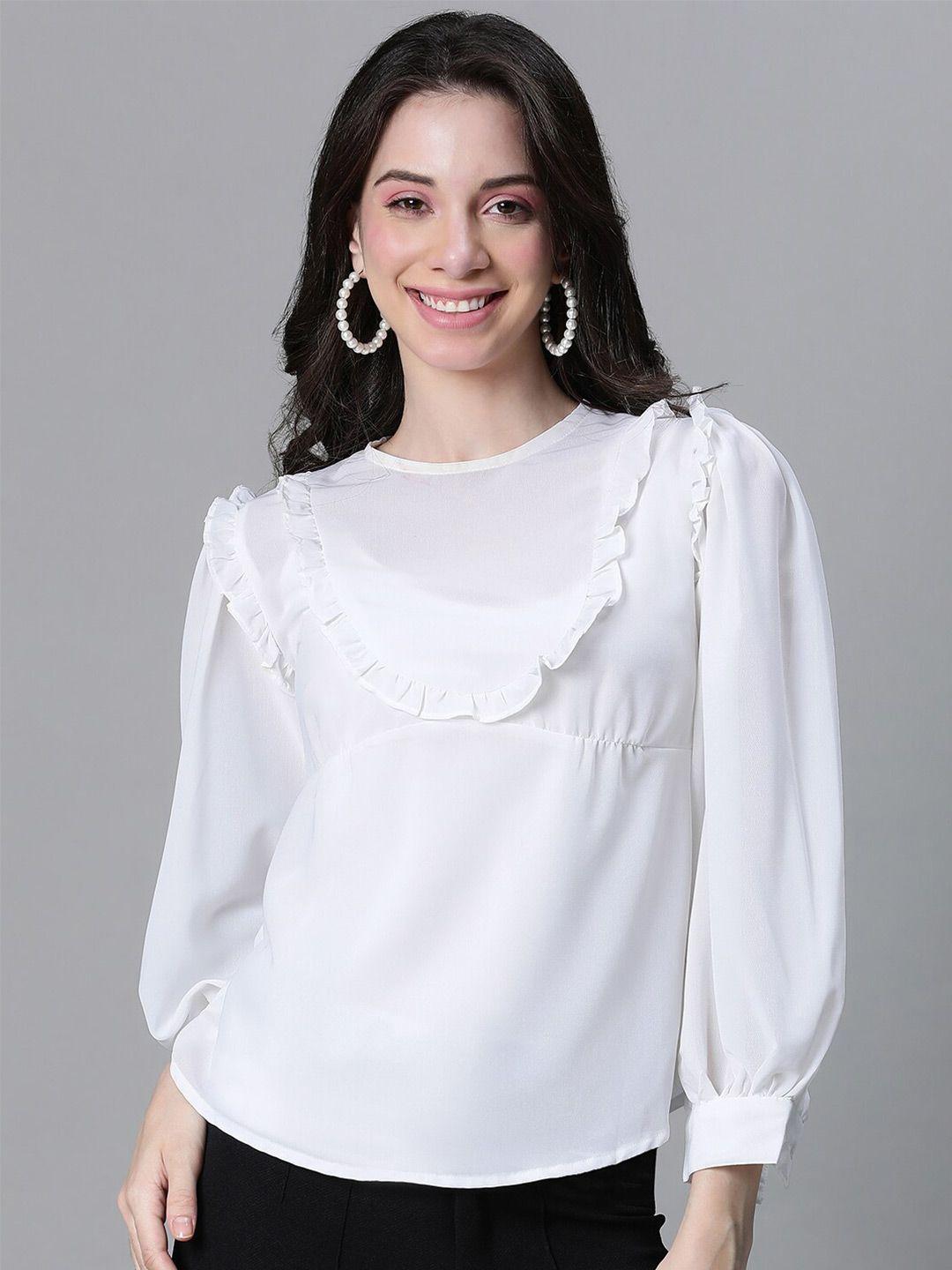 oxolloxo-round-neck-ruffled-cuffed-sleeves-top
