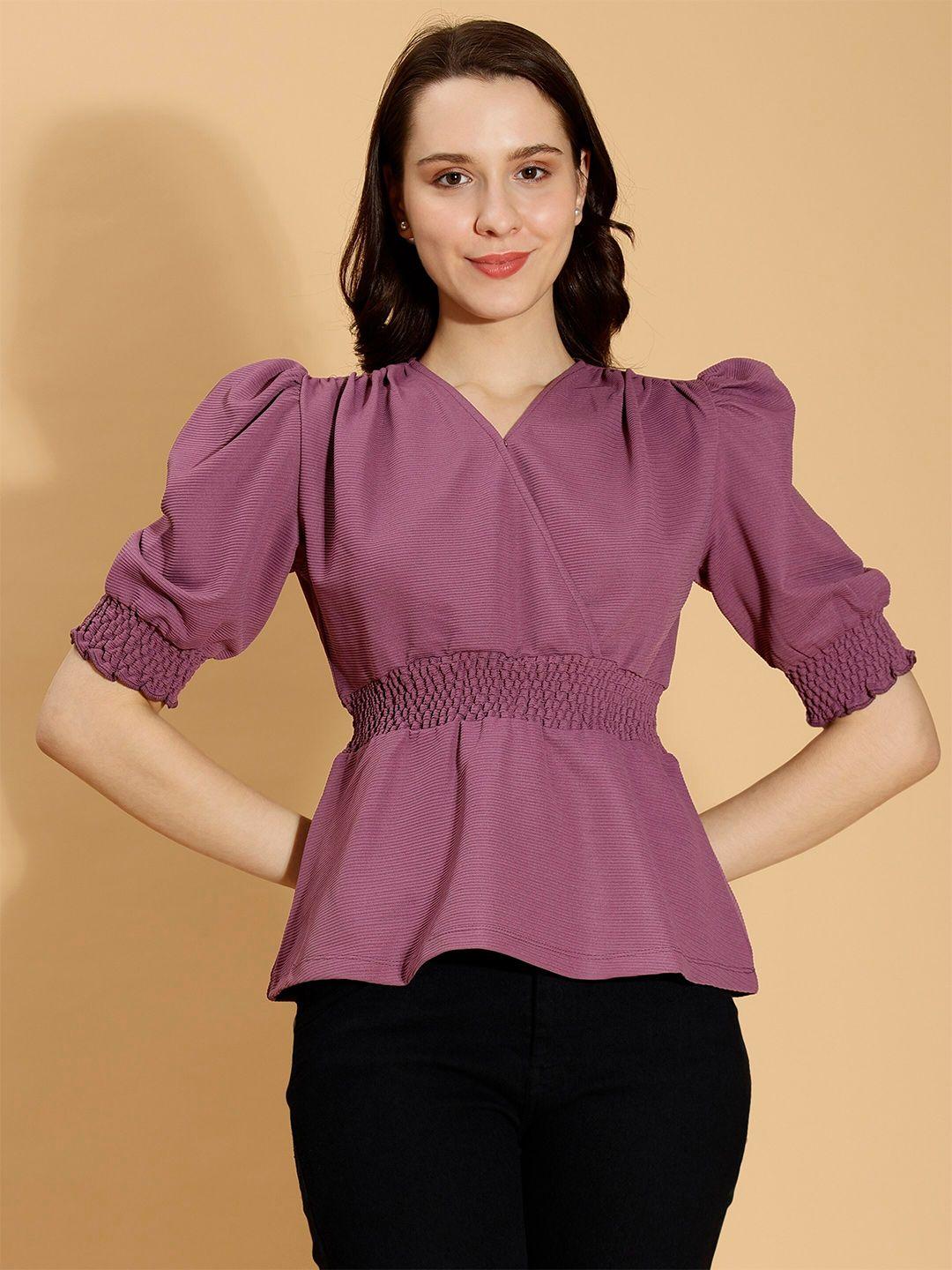 DressBerry V-Neck Puff Sleeves Cinched Waist Top