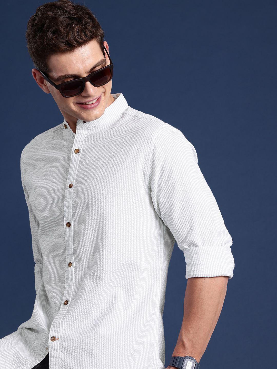 mast-&-harbour-men-striped-mandarin-collar-pure-cotton-casual-shirt